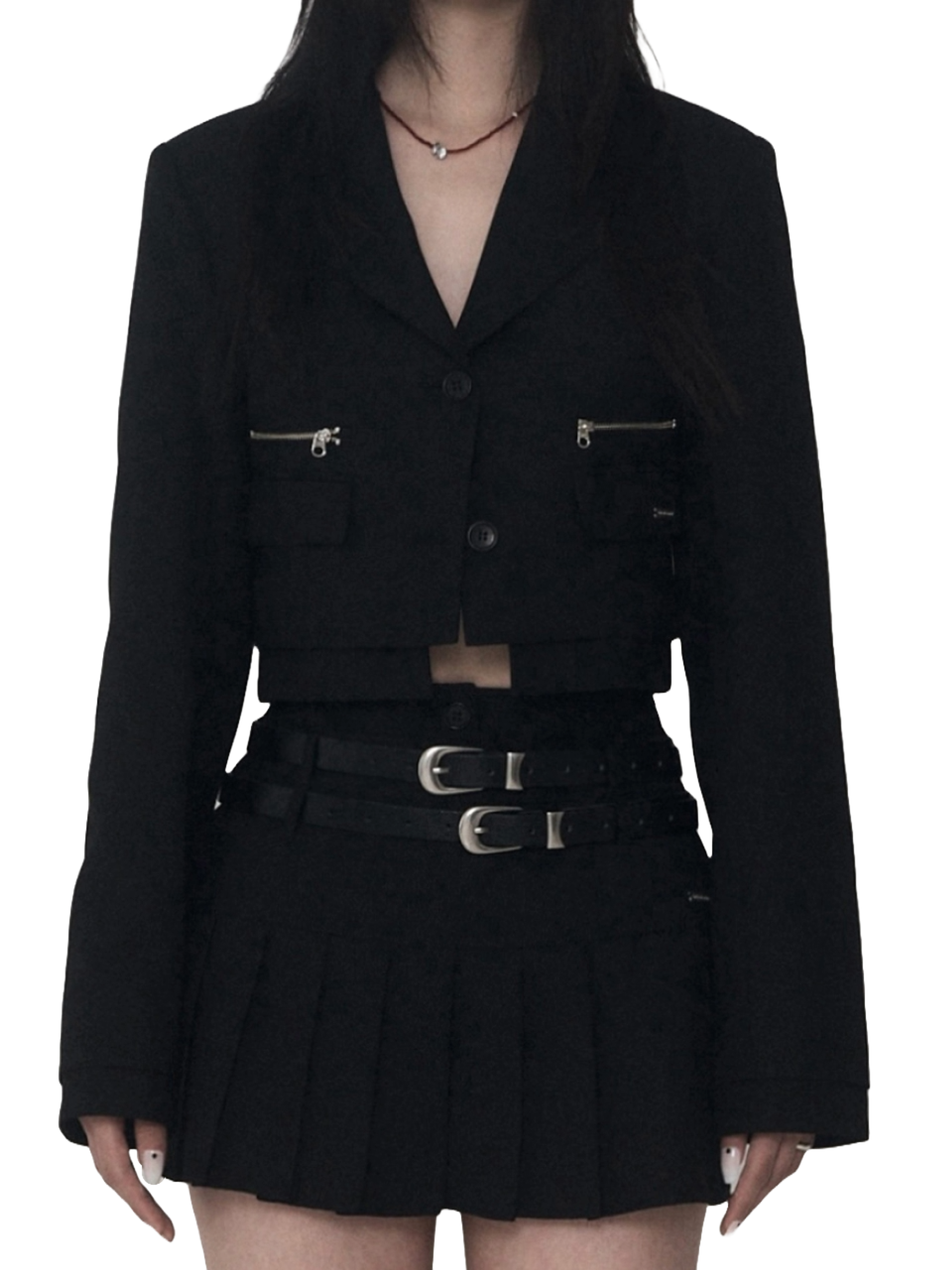 Etre Au Sommet Layer Setup Zipper Crop Blazer