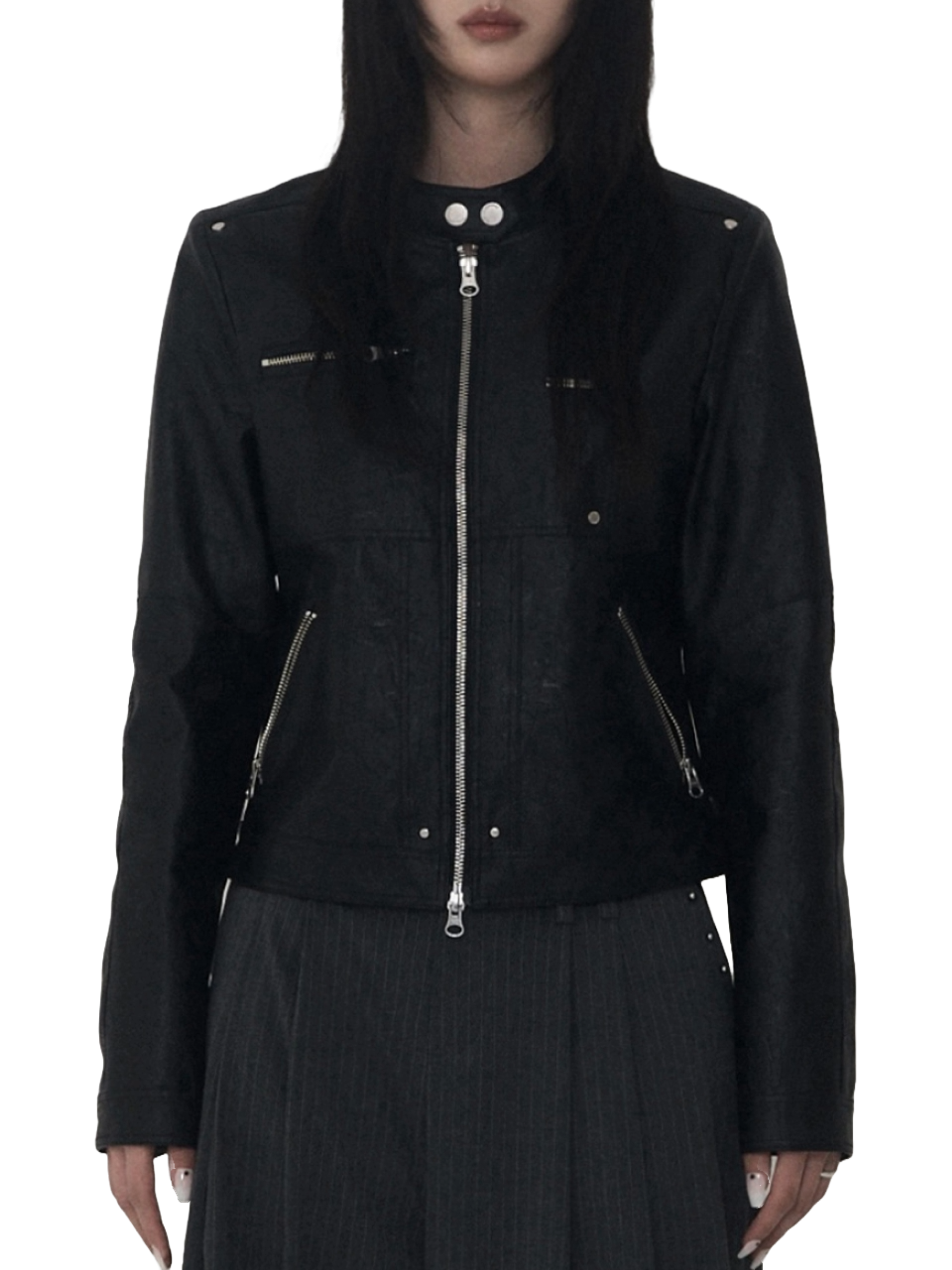 Etre Au Sommet Rivet Biker Leather Jacket
