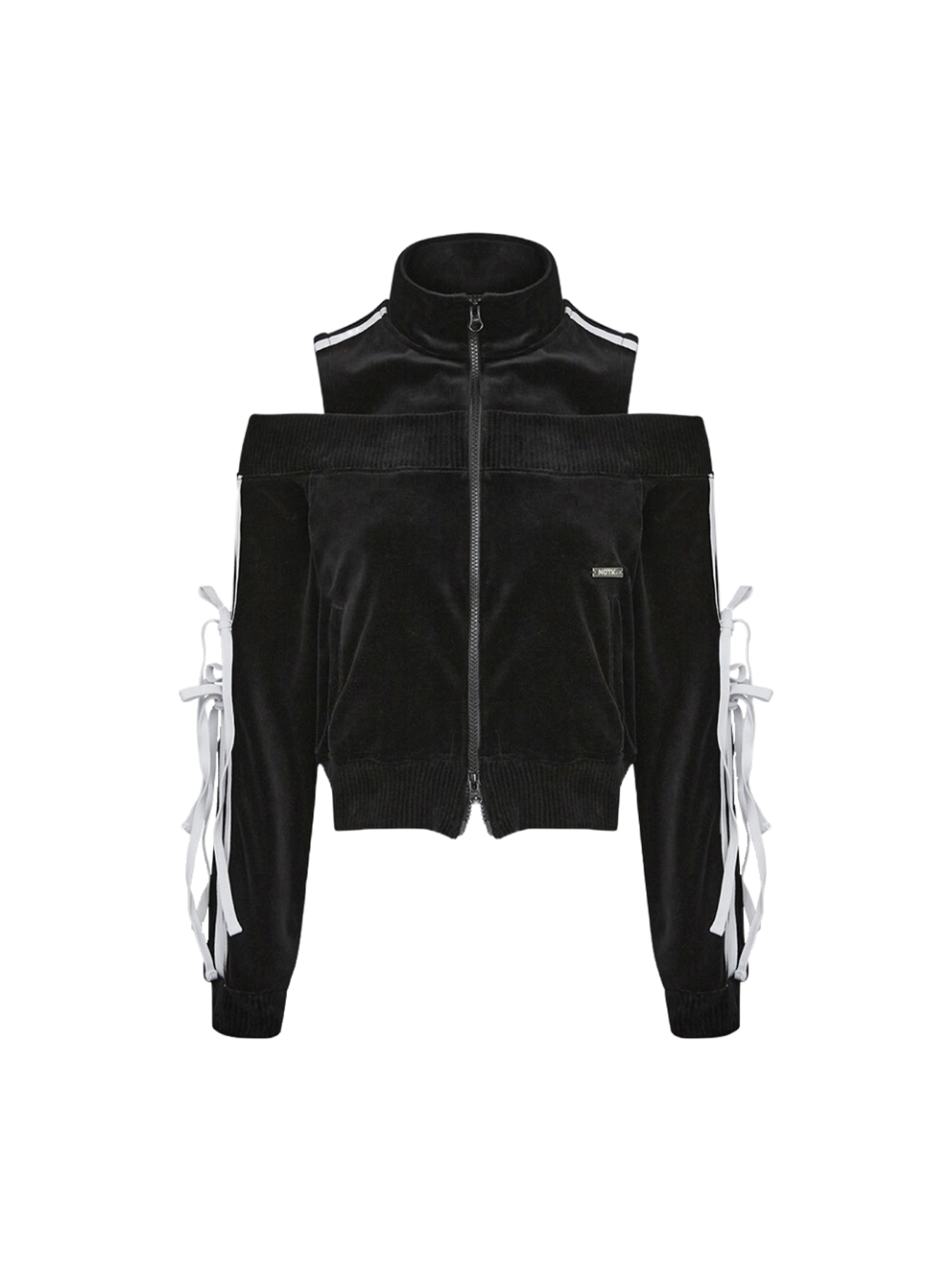 Not Knowing Velour Ribbon Track Top (BLACK)