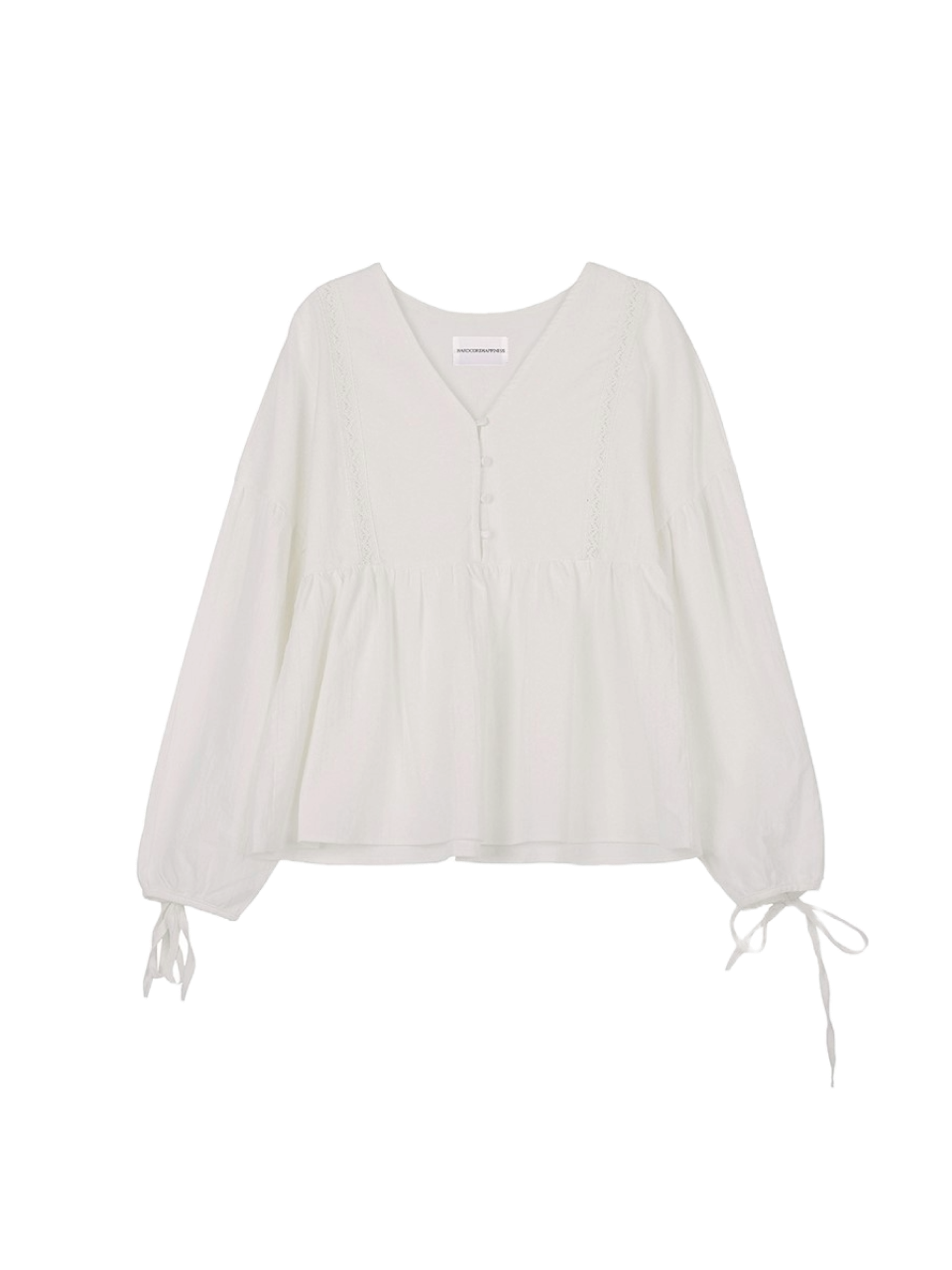 Hardcore Happiness Lovely volume ribbon V-neck blouse (Ivory)