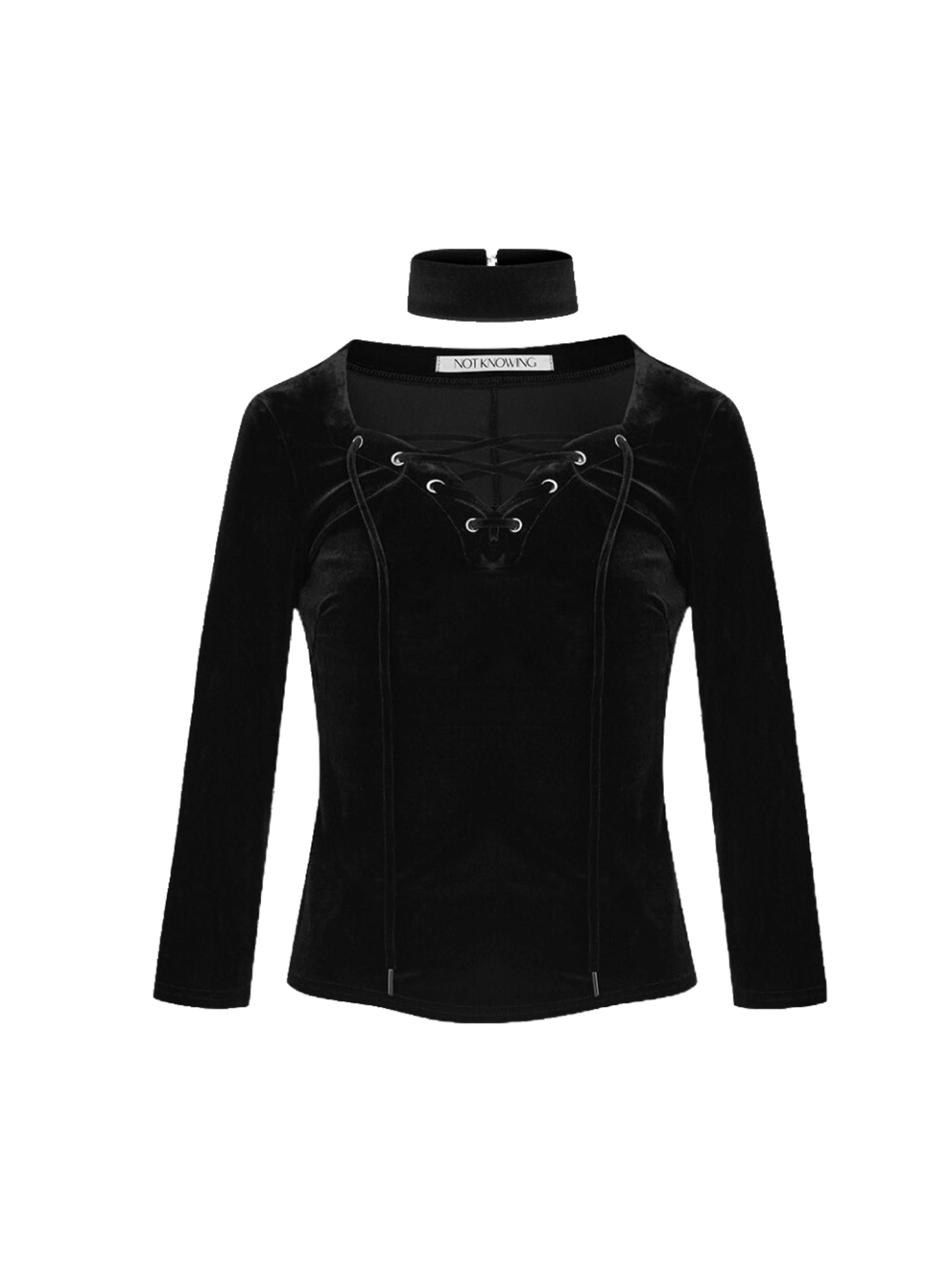 Not Knowing HEART LACE UP VELOUR TOP