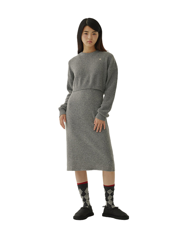 Covernat Платье Layered Long Knit Dress Melange Gray