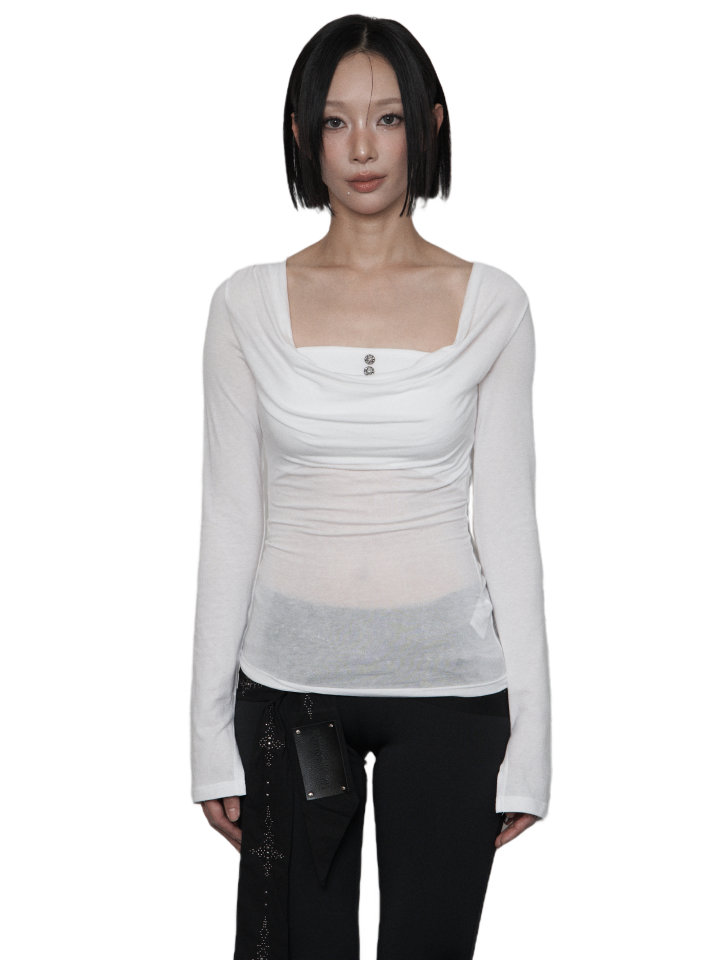 Drapped Layered Long Sleeve (WHITE)-2