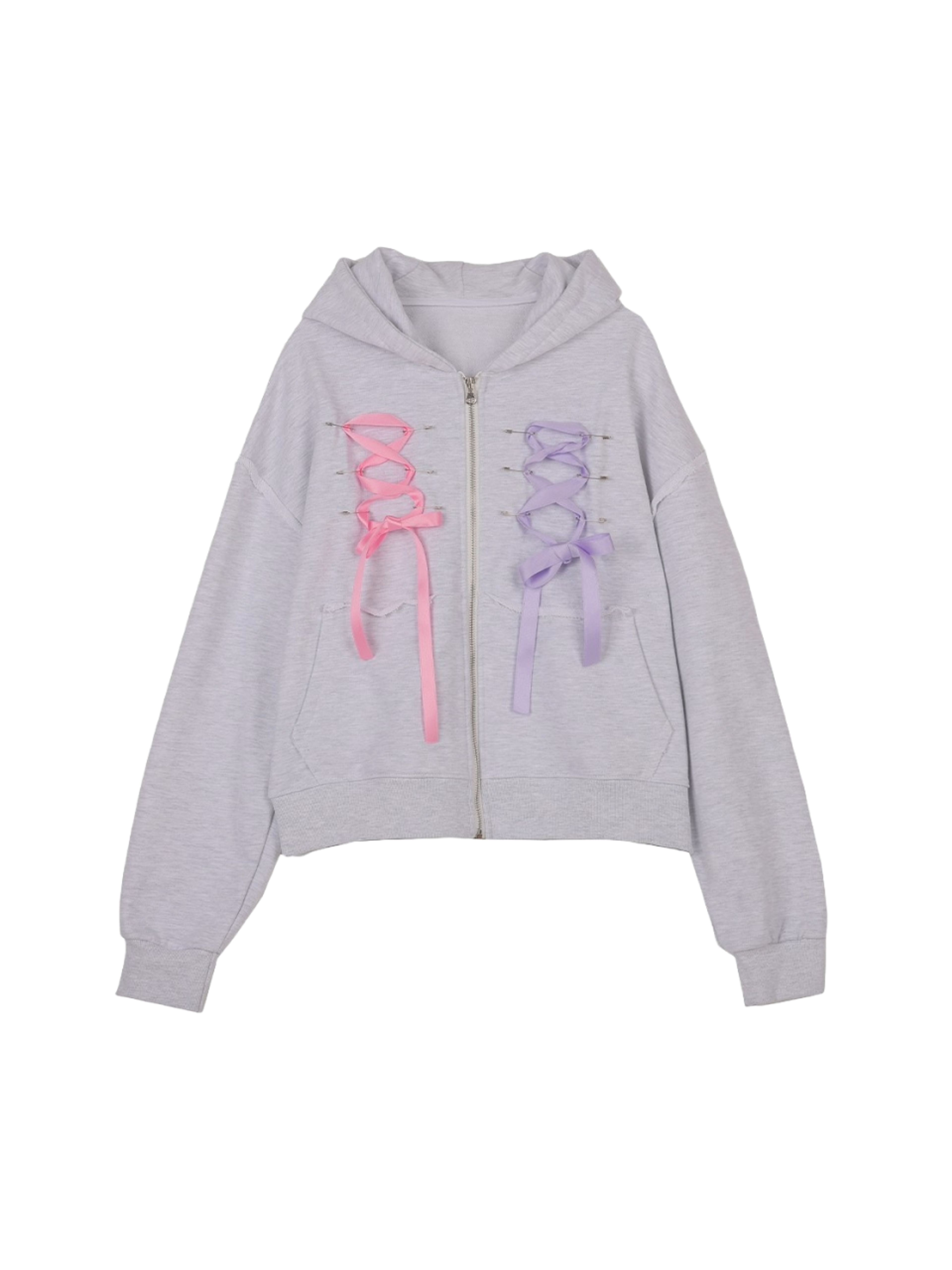 Highschool Disco Corset ribbon hood zip-up (Melange Gray)