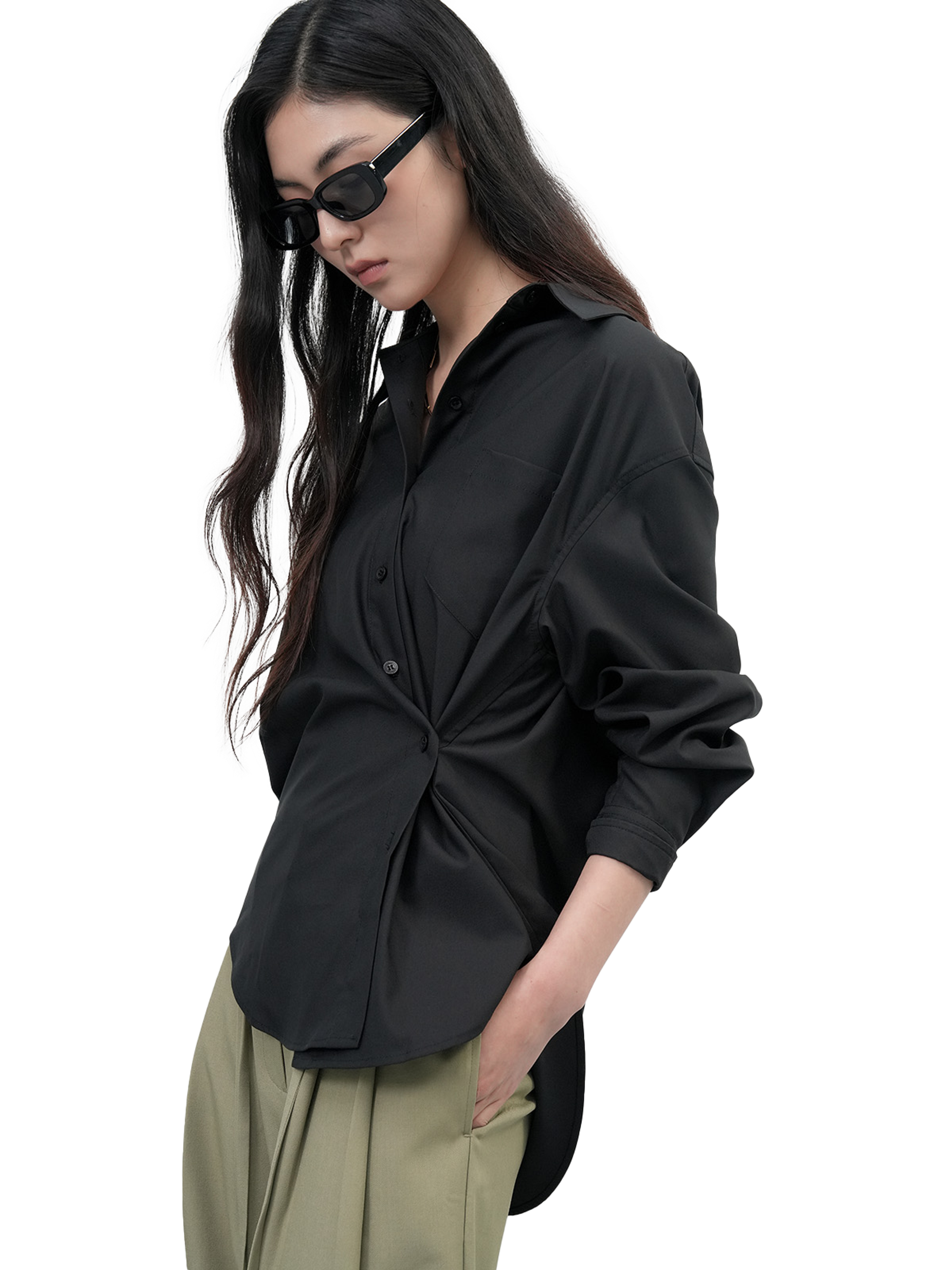 GENERAL IDEA wrinkle free loose fit button wrap shirt