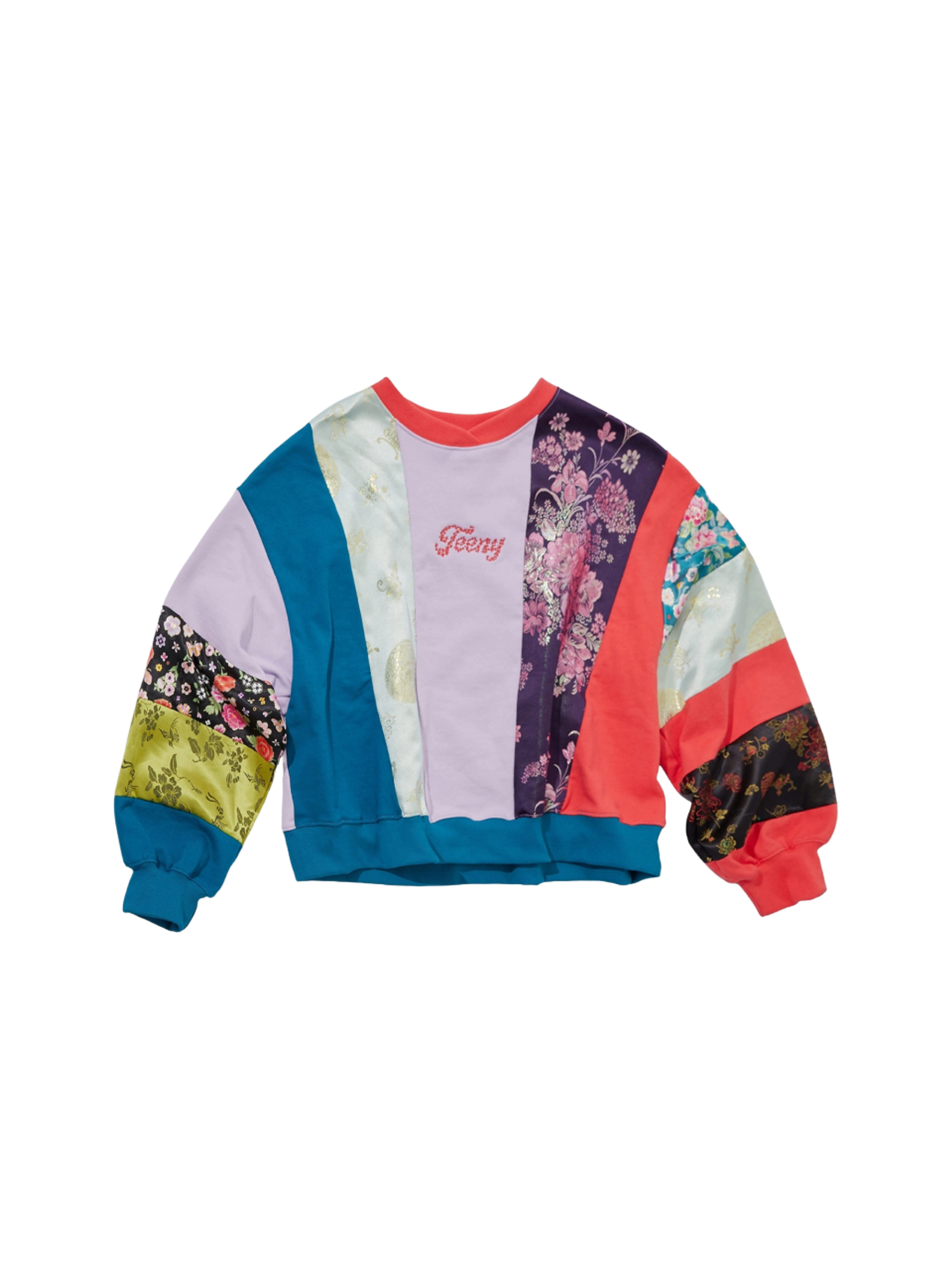 Teeny Tiger Korean Fabric Patchwork Crop SweatShirt