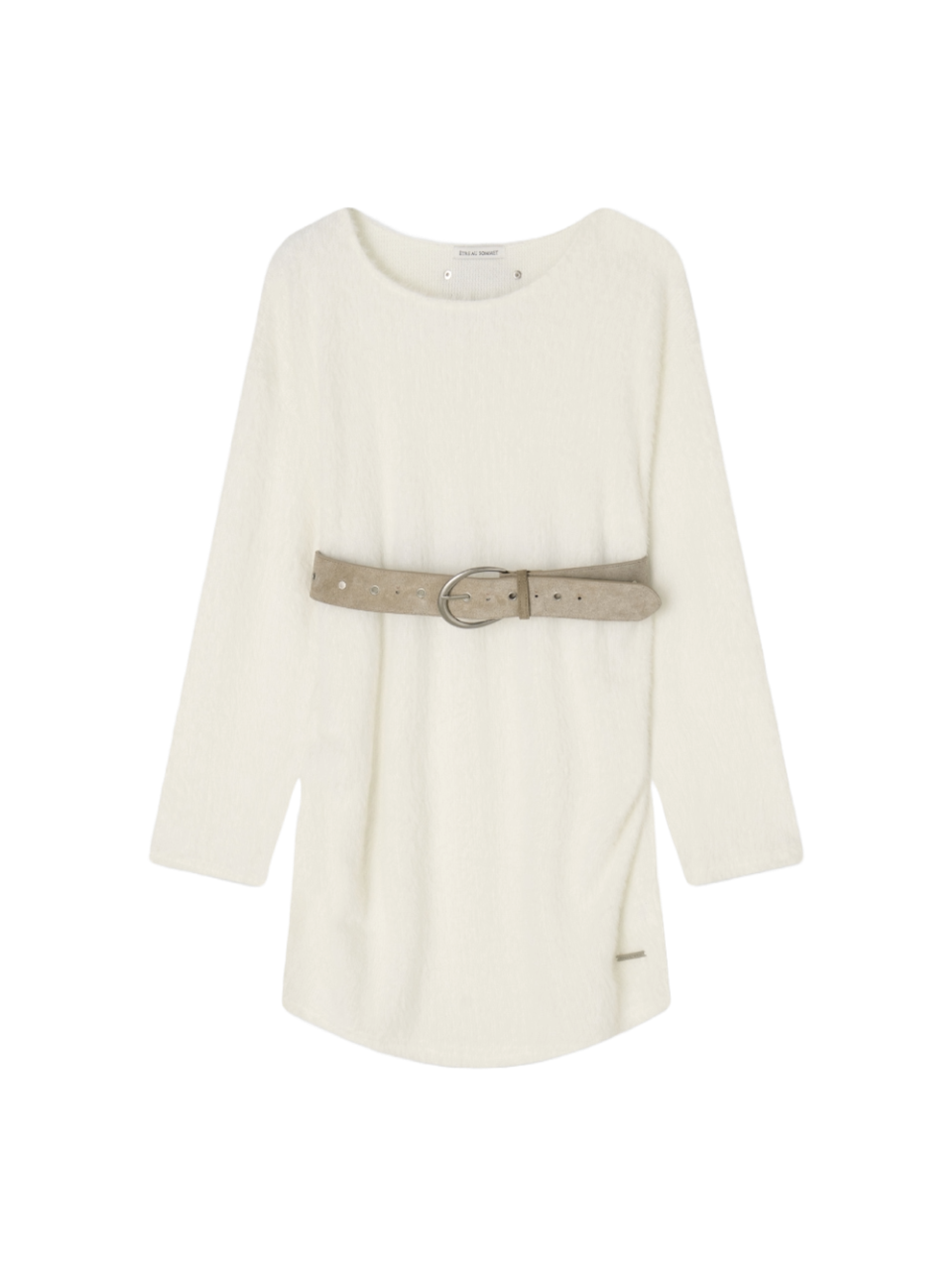 Etre Au Sommet Angora One-Shoulder Suede Belt Dress