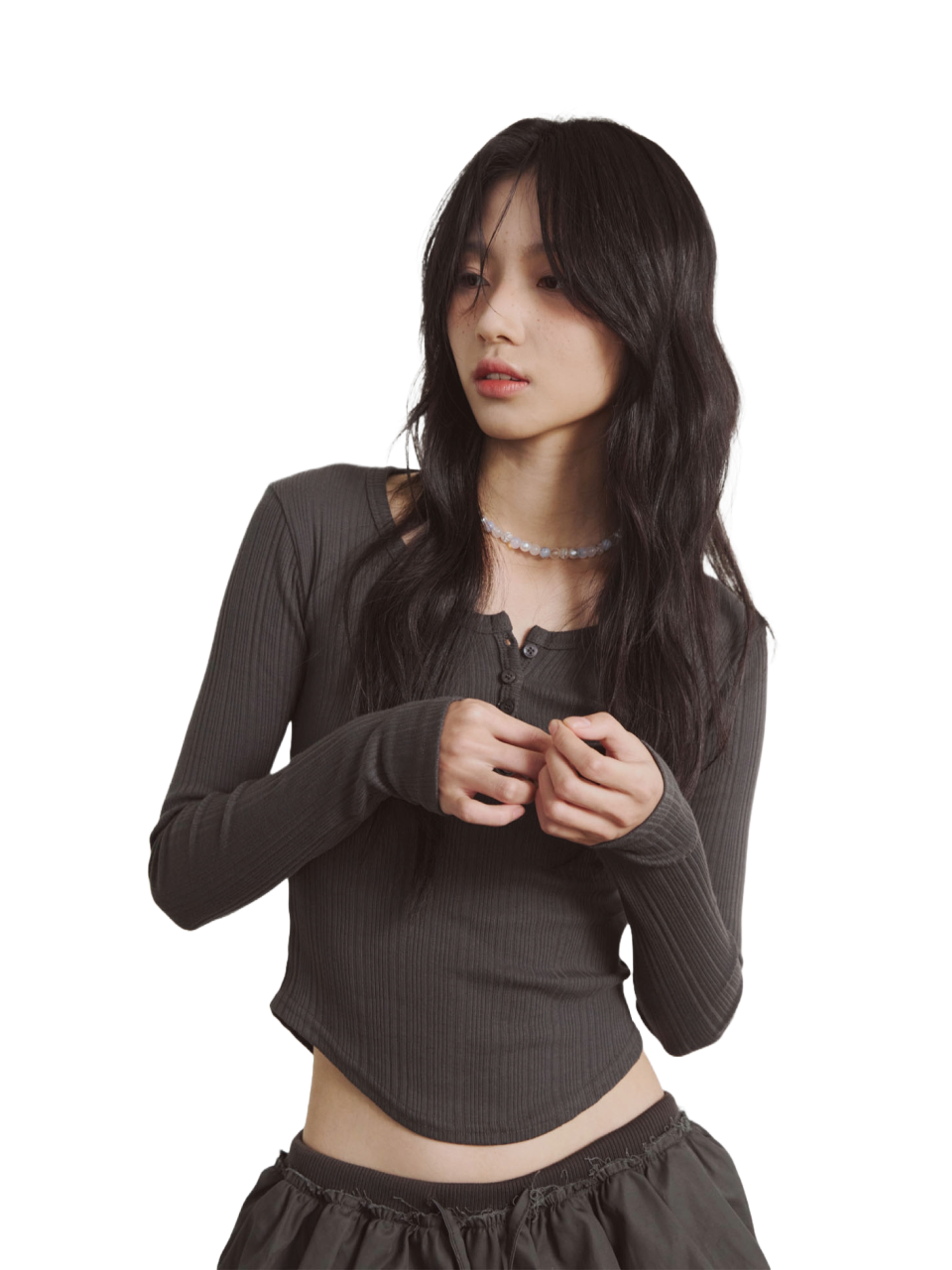 Etre Au Sommet Henlyneck Button Rib Long Sleeve