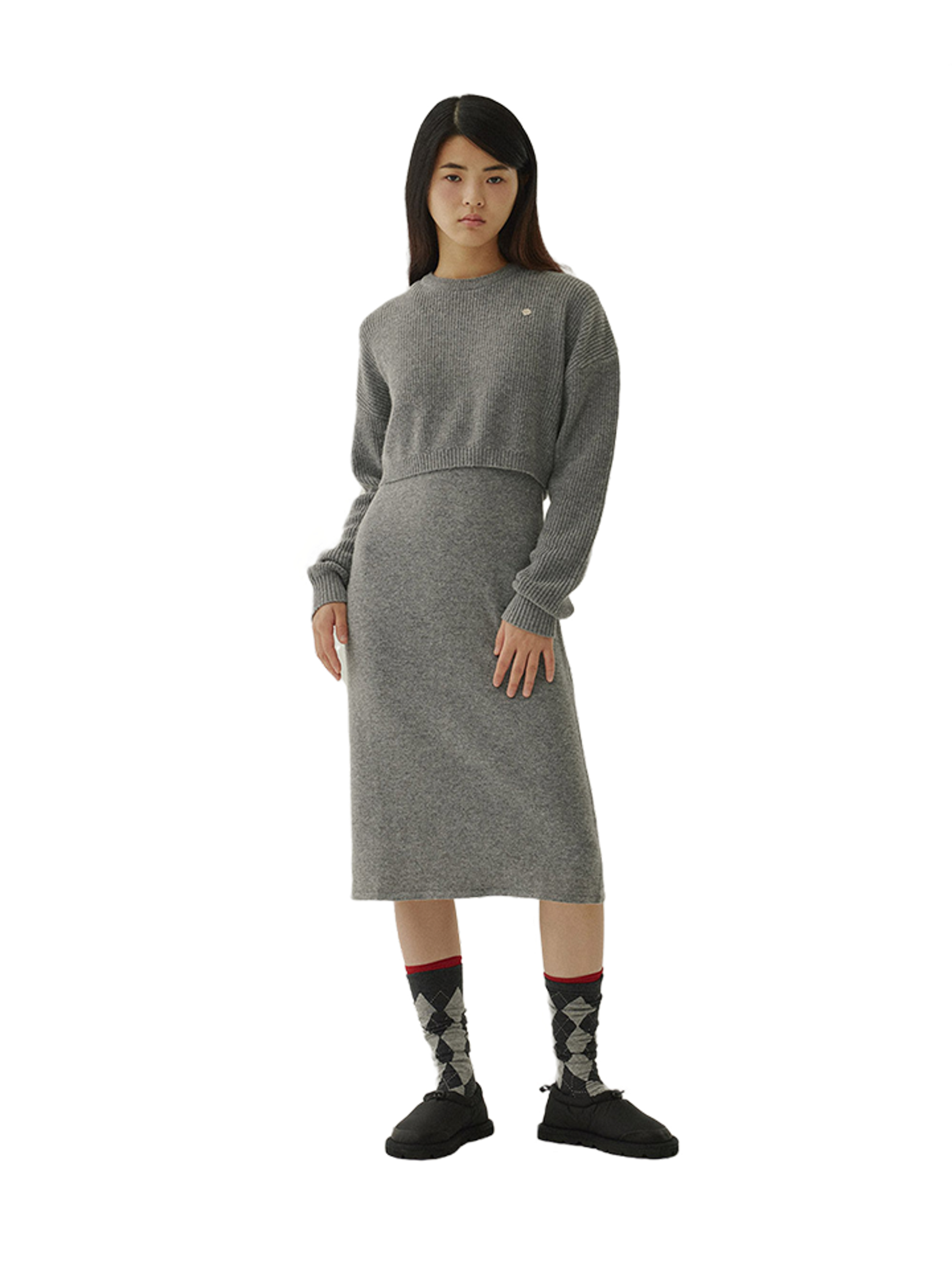 Covernat Платье Layered Long Knit Dress Melange Gray