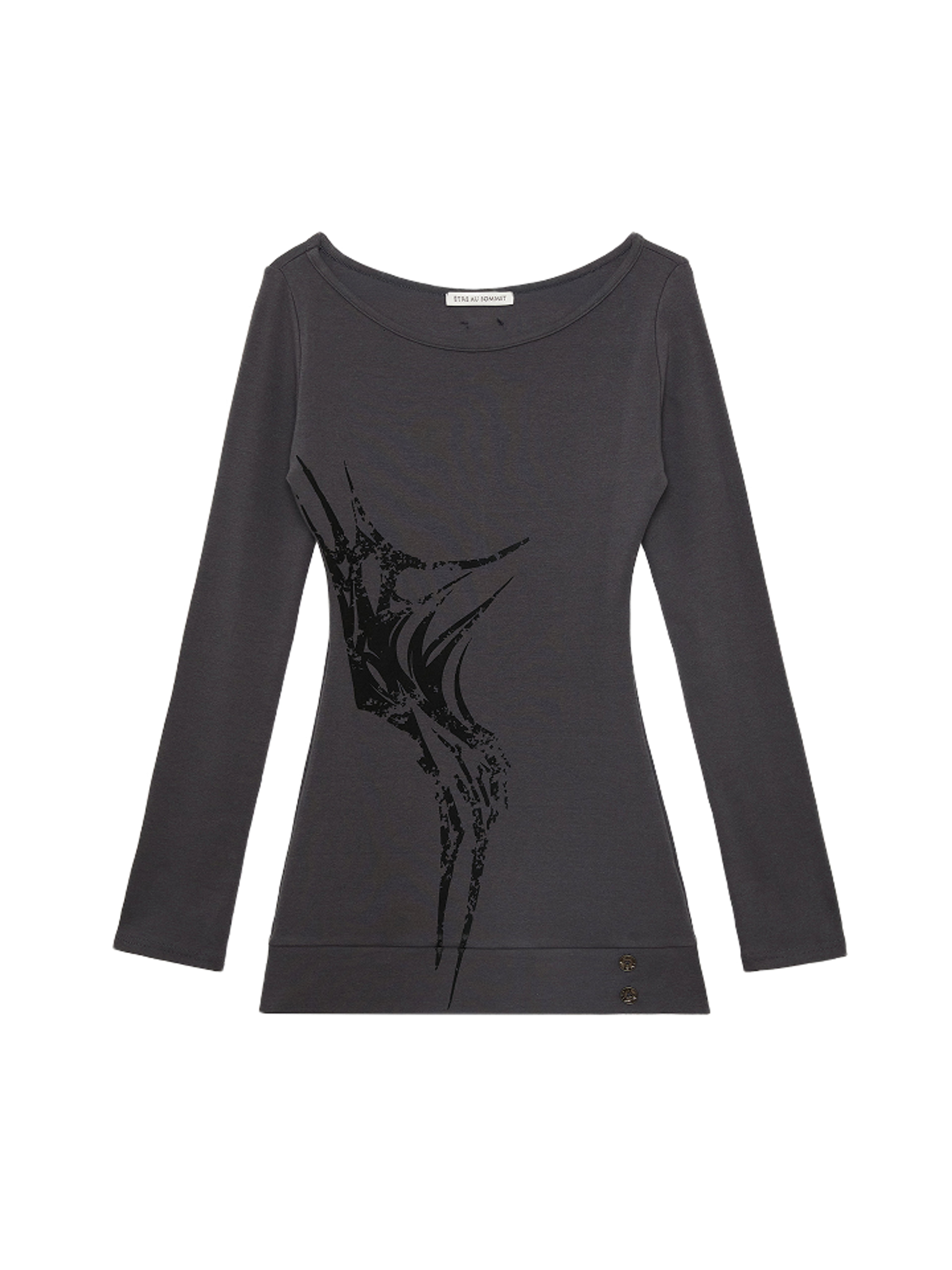 Etre Au Sommet Boatneck Rib Button Side Print Dress