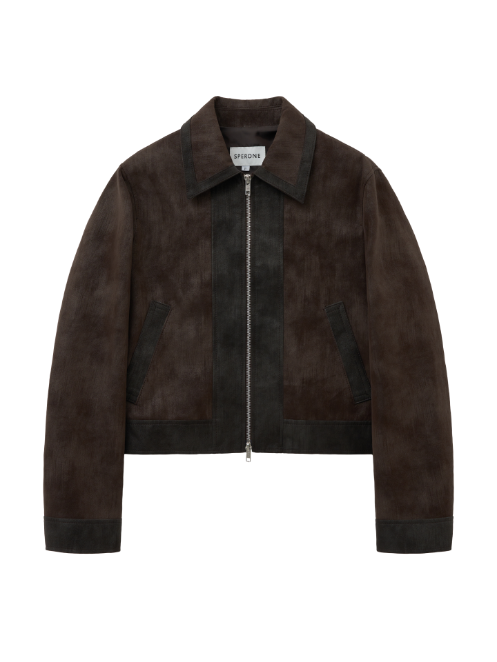 Lamode Leather Line Cropped Jacket (Brown)
