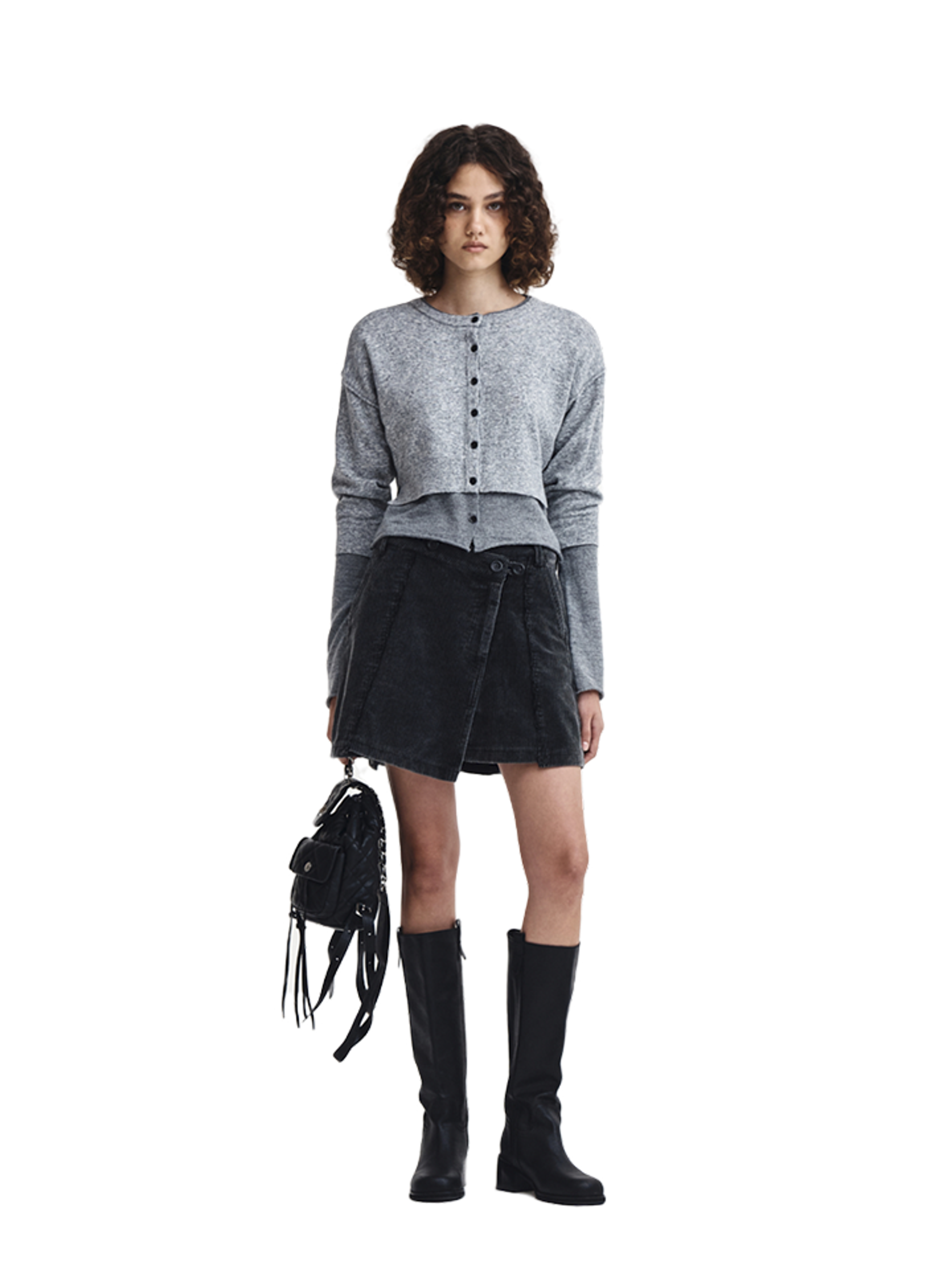 Matin Kim Юбка WASHED CORDUROY WRAP BLACK