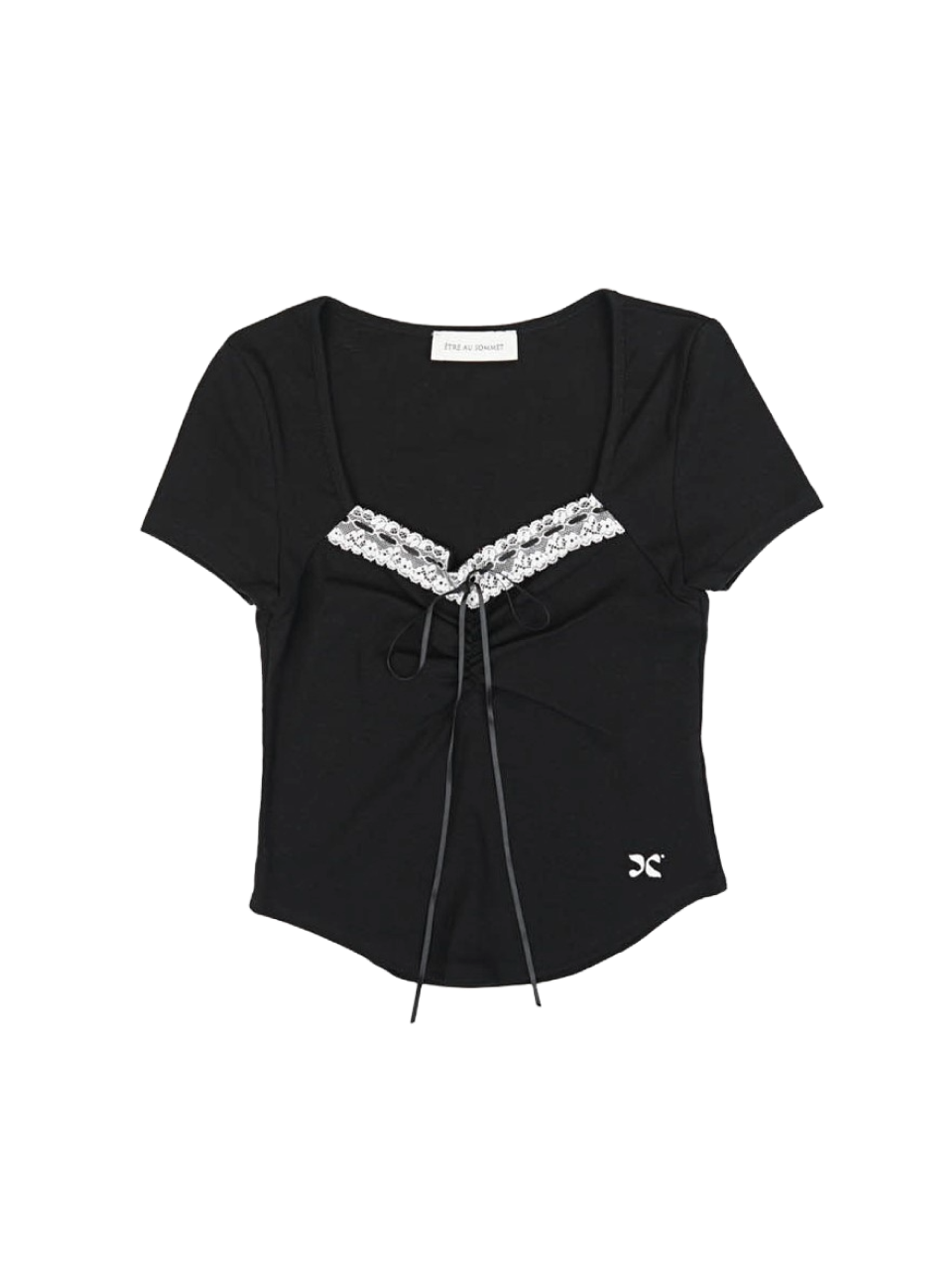 Etre Au Sommet LACE RIBBON SHIRRING SHORT SLEEVE