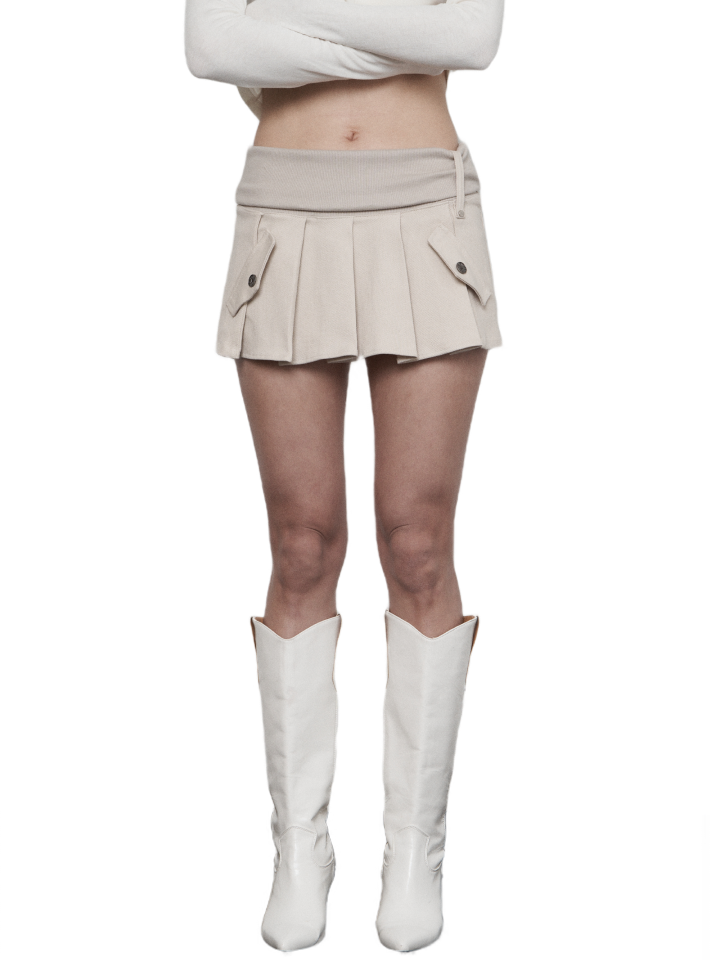 Rib Fake Pocket Pleats Skirt