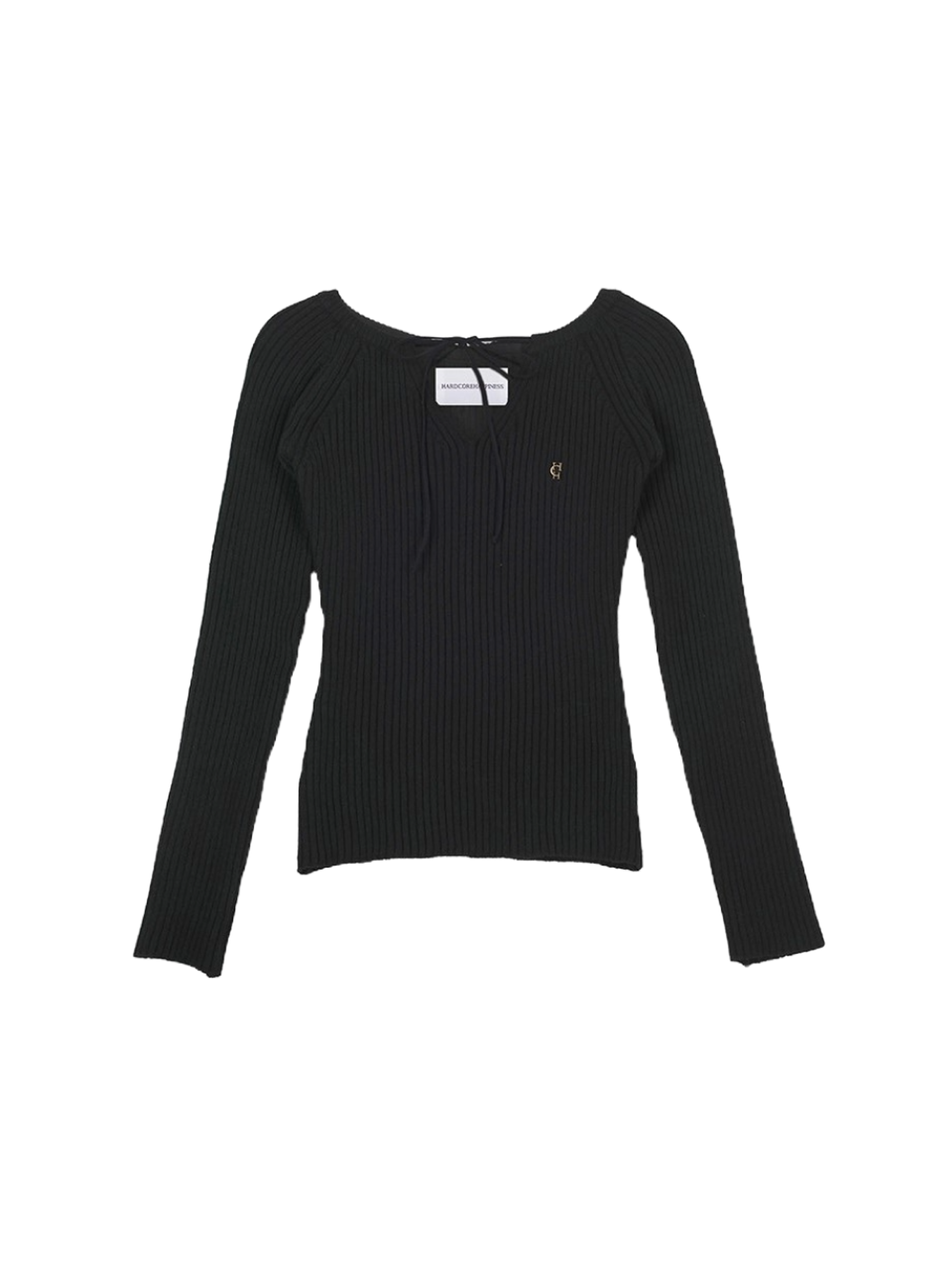 Hardcore Happiness V-neck open tie knit (Black)