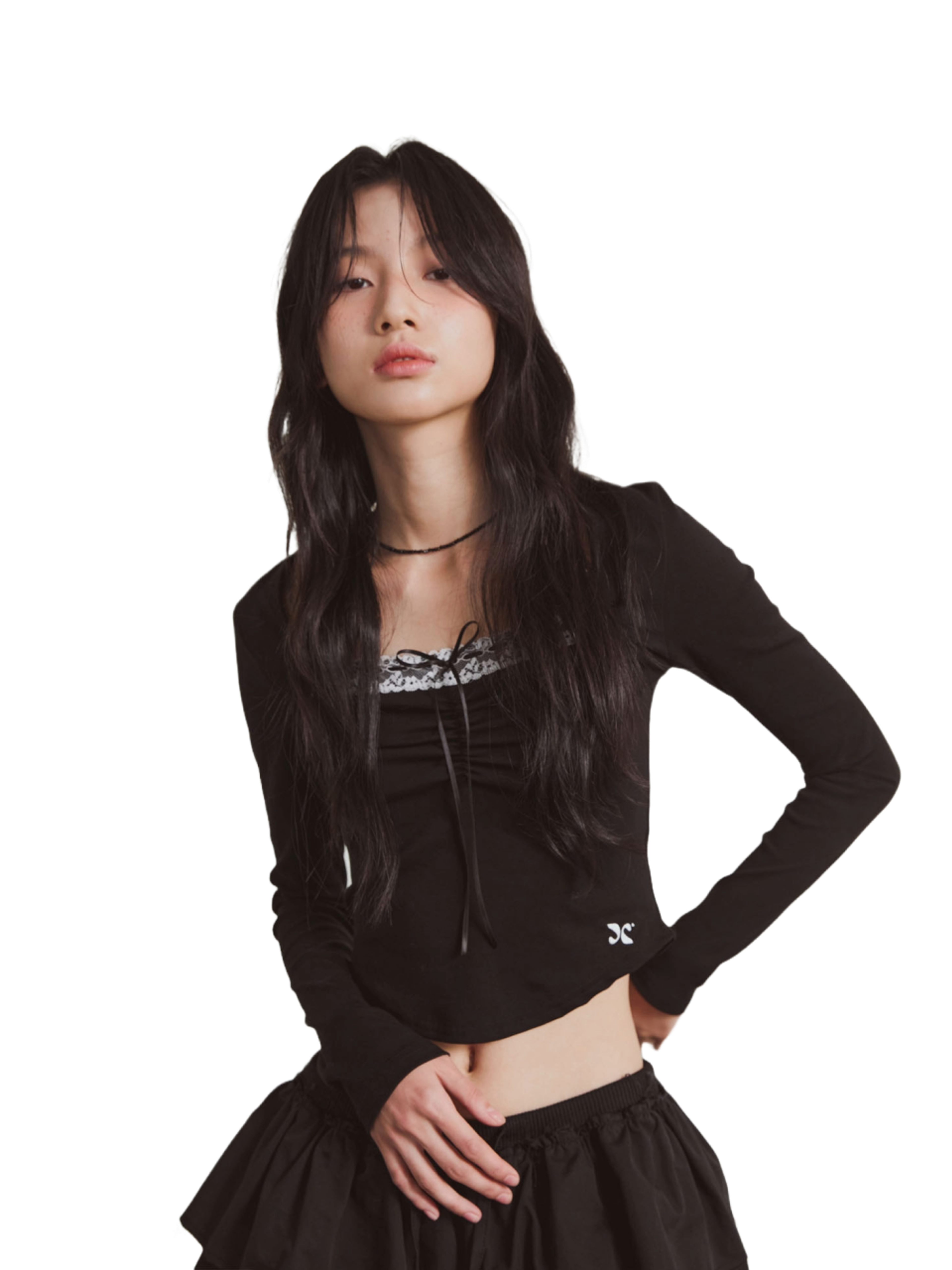 Etre Au Sommet Lace Shrring Squear Neck Long Sleeve