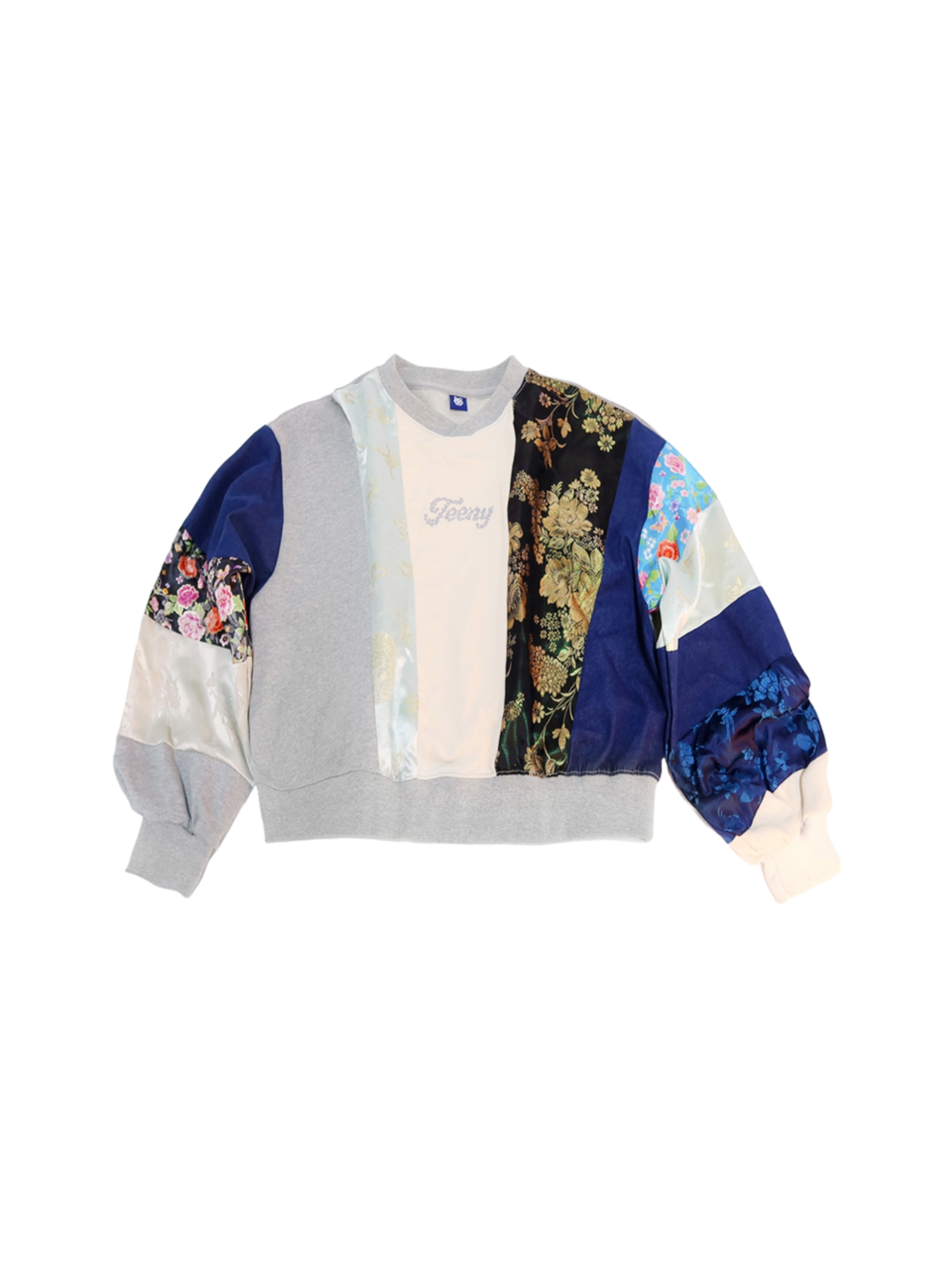 Teeny Tiger Korean Fabric Patchwork Crop SweatShirt Ivory