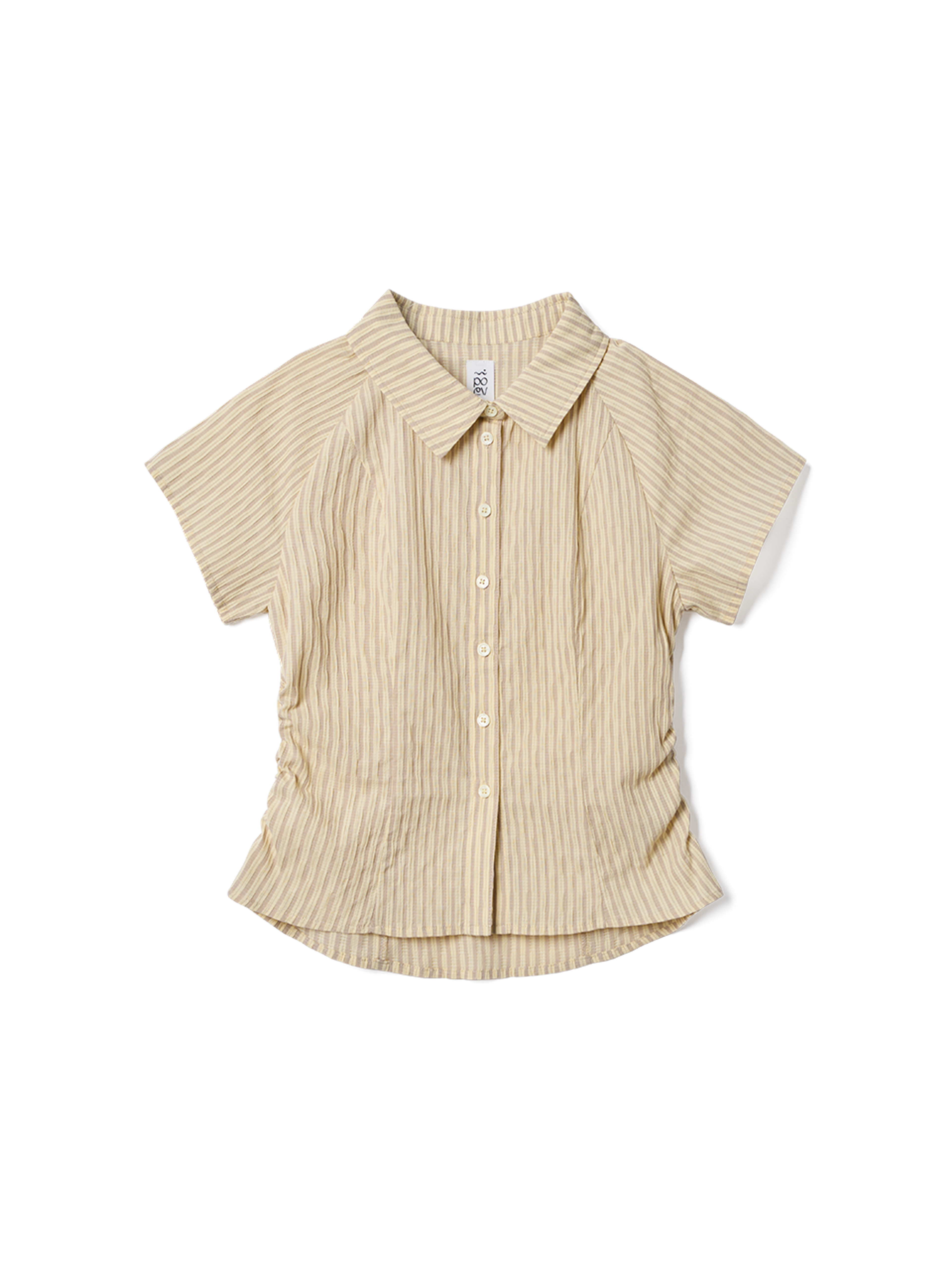 Poev Two-tone Striped Shirring Shirt
