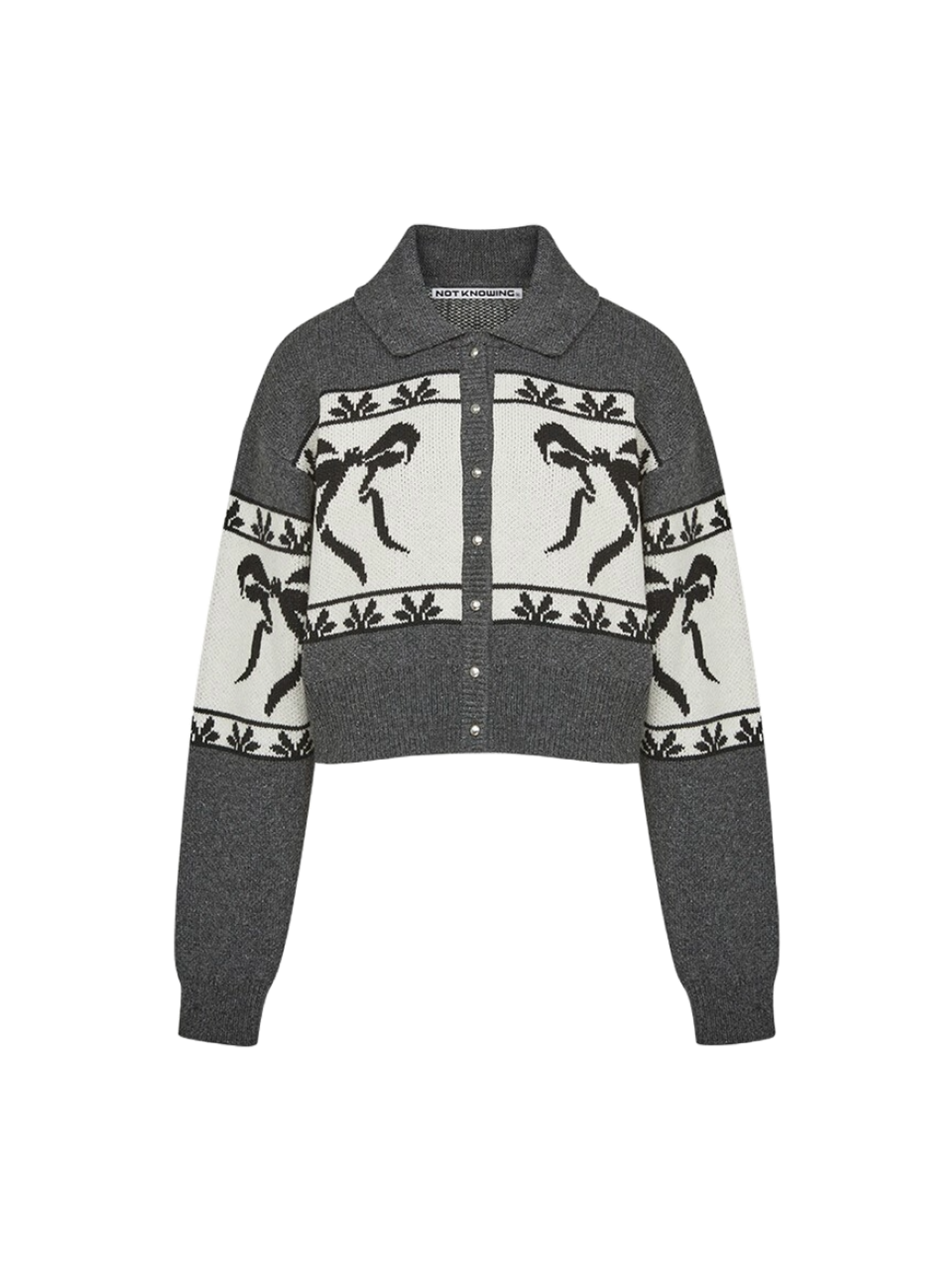 Not Knowing Cowichan Ribbon Crop Cardigan (HEATHER GREY)
