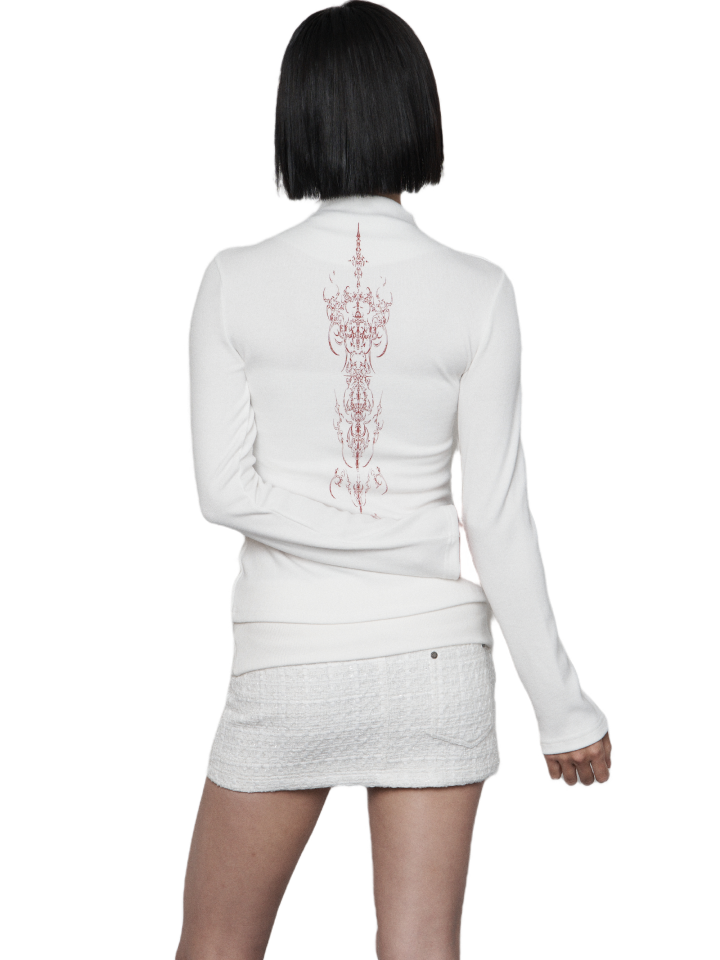Pocket Half-turtleneck Button Long Sleeve (WHITE)-1
