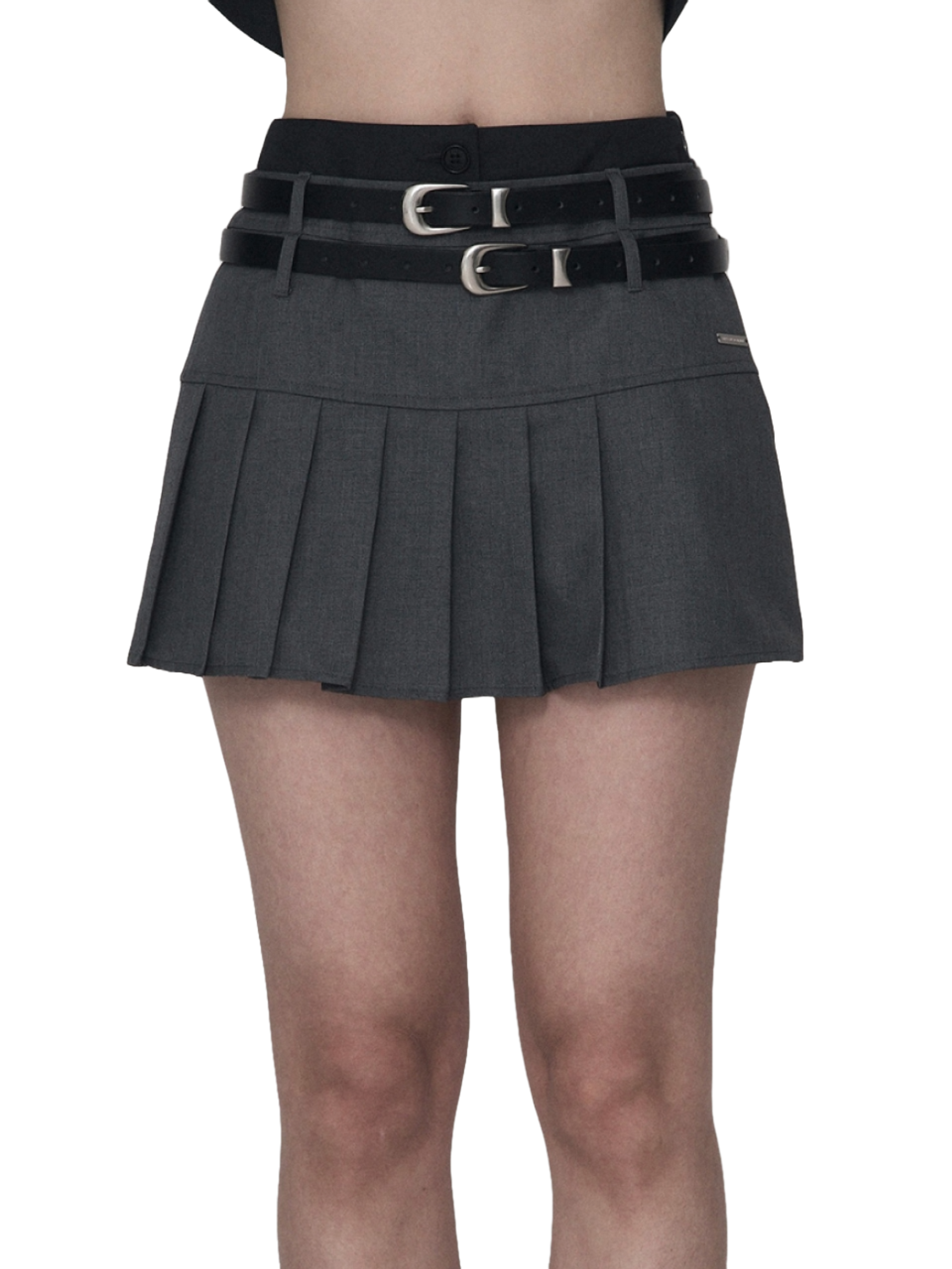 Etre Au Sommet Layer Setup Two-Belt Side Pleated Skirt