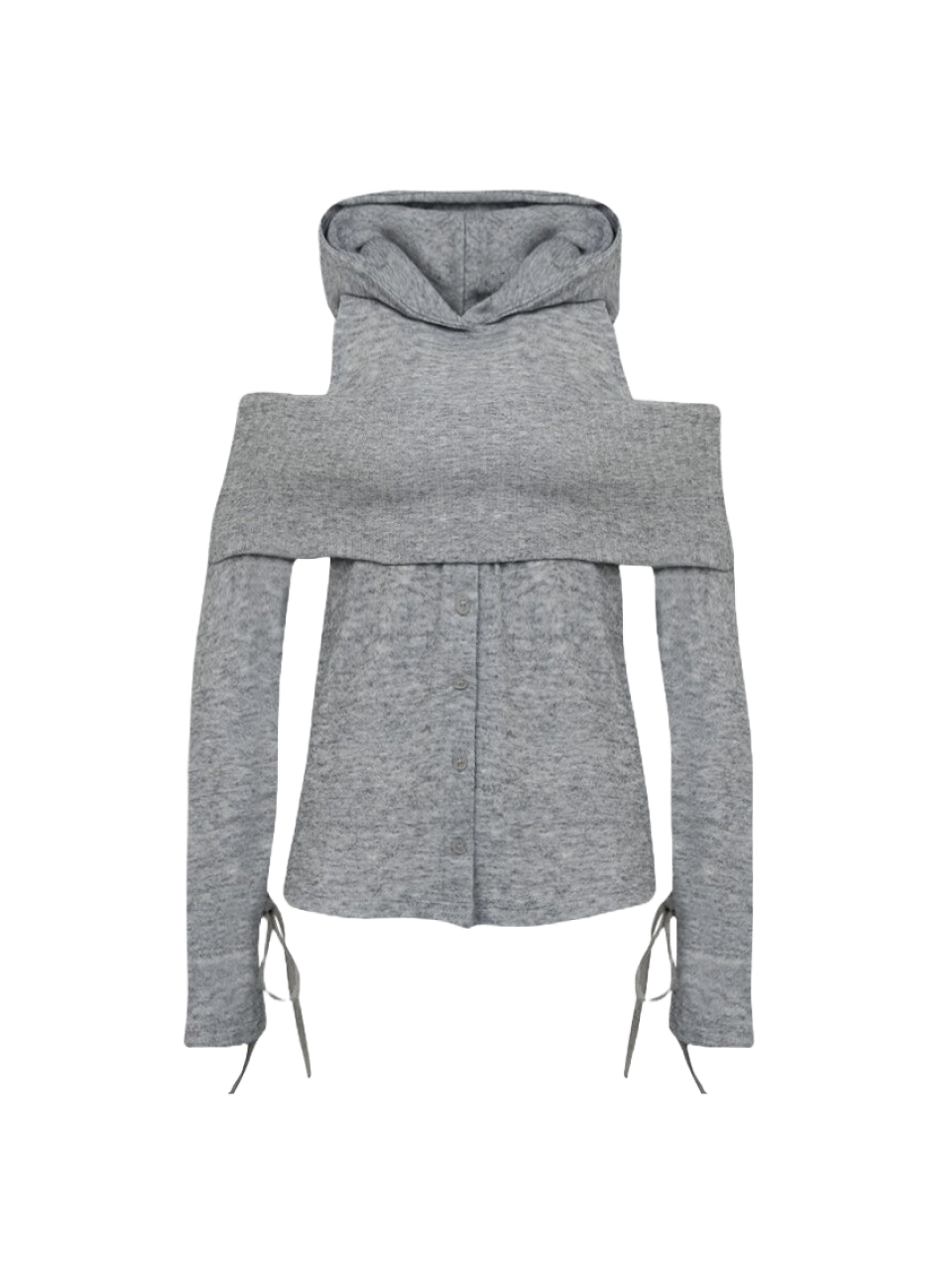 Not Knowing Off Shoulder Button Hoodie (MELANGE GREY)