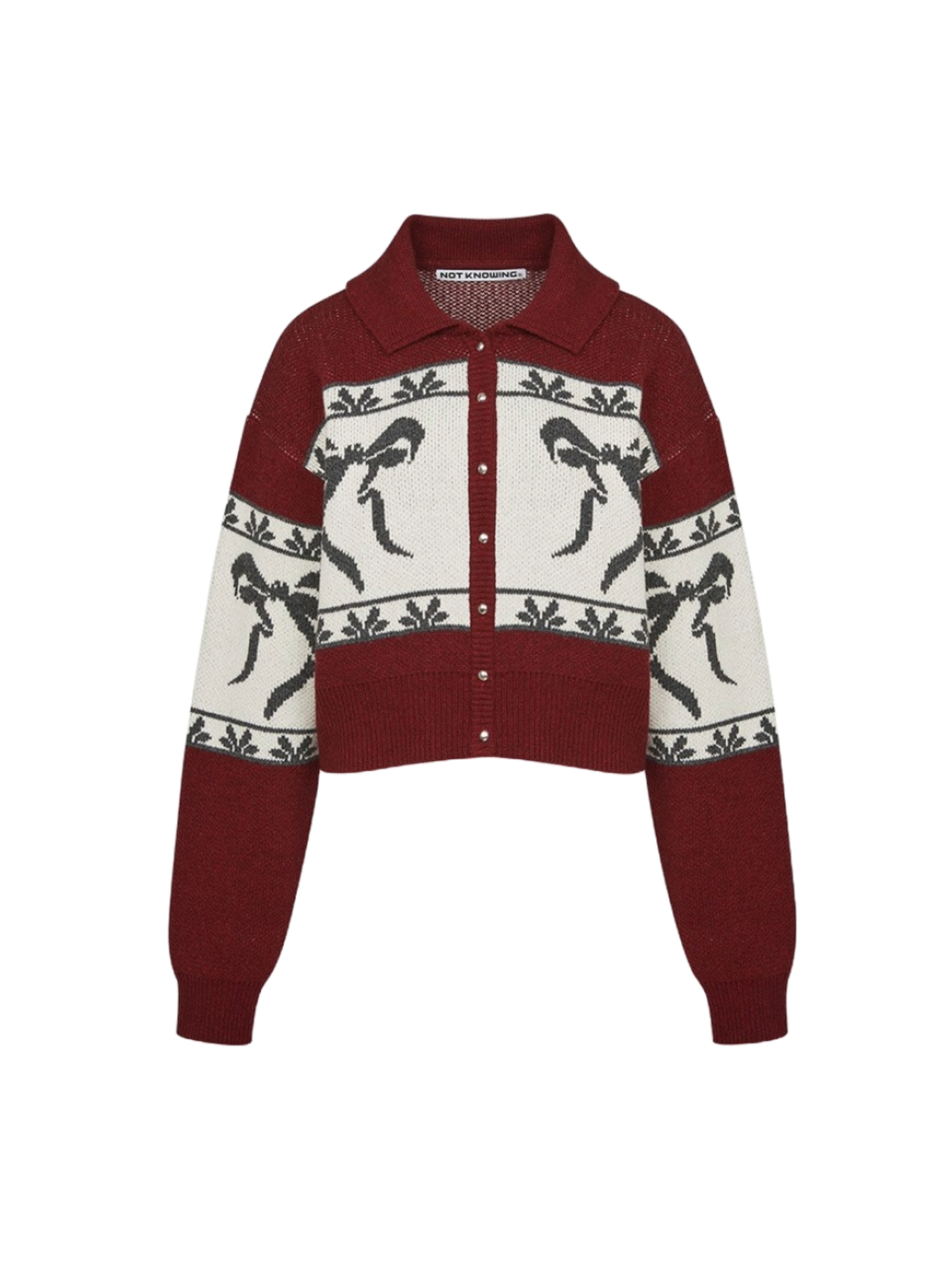 Not Knowing Cowichan Ribbon Crop Cardigan (DEEP RED)