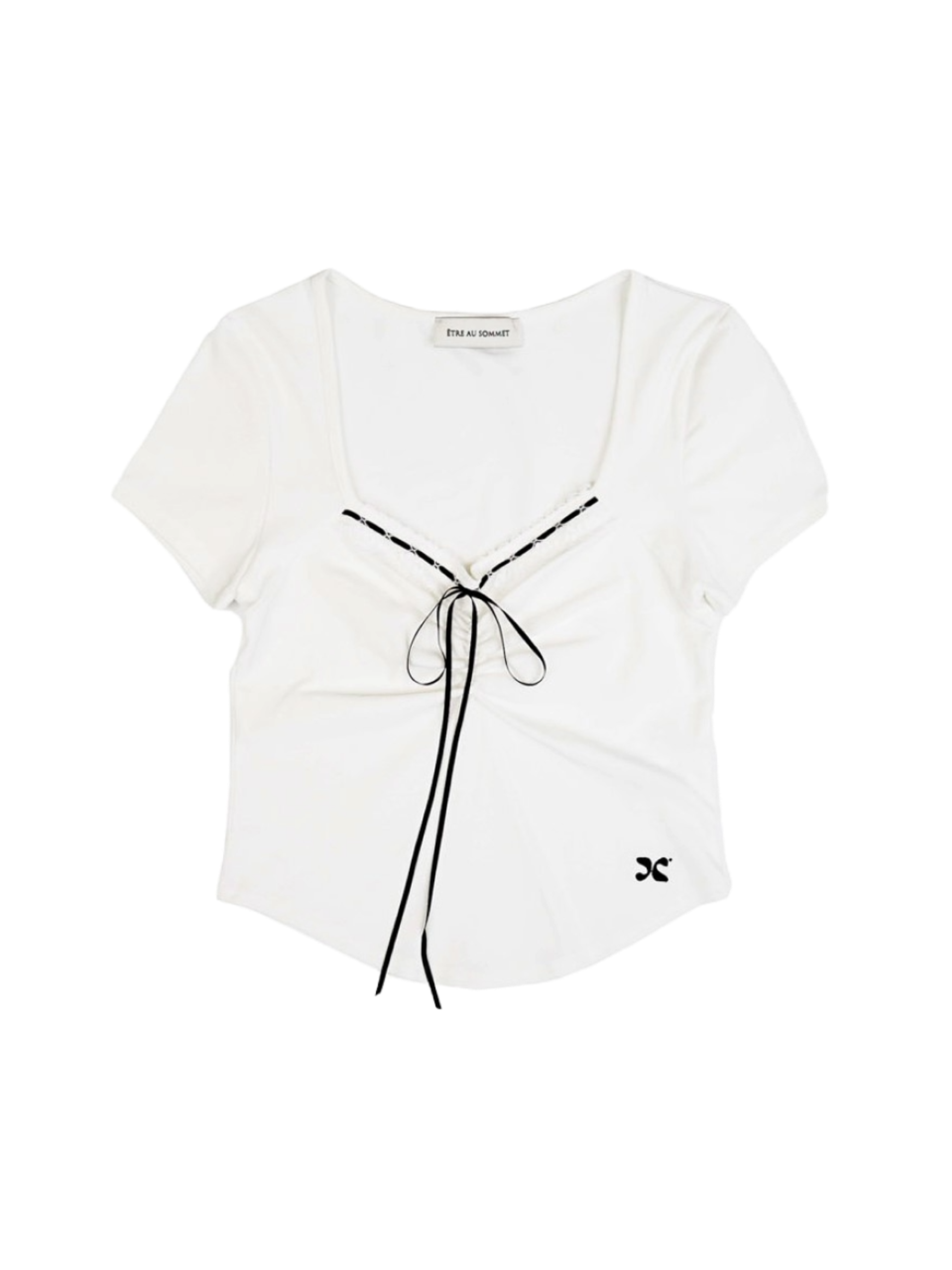 Etre Au Sommet LACE RIBBON SHIRRING SHORT SLEEVE