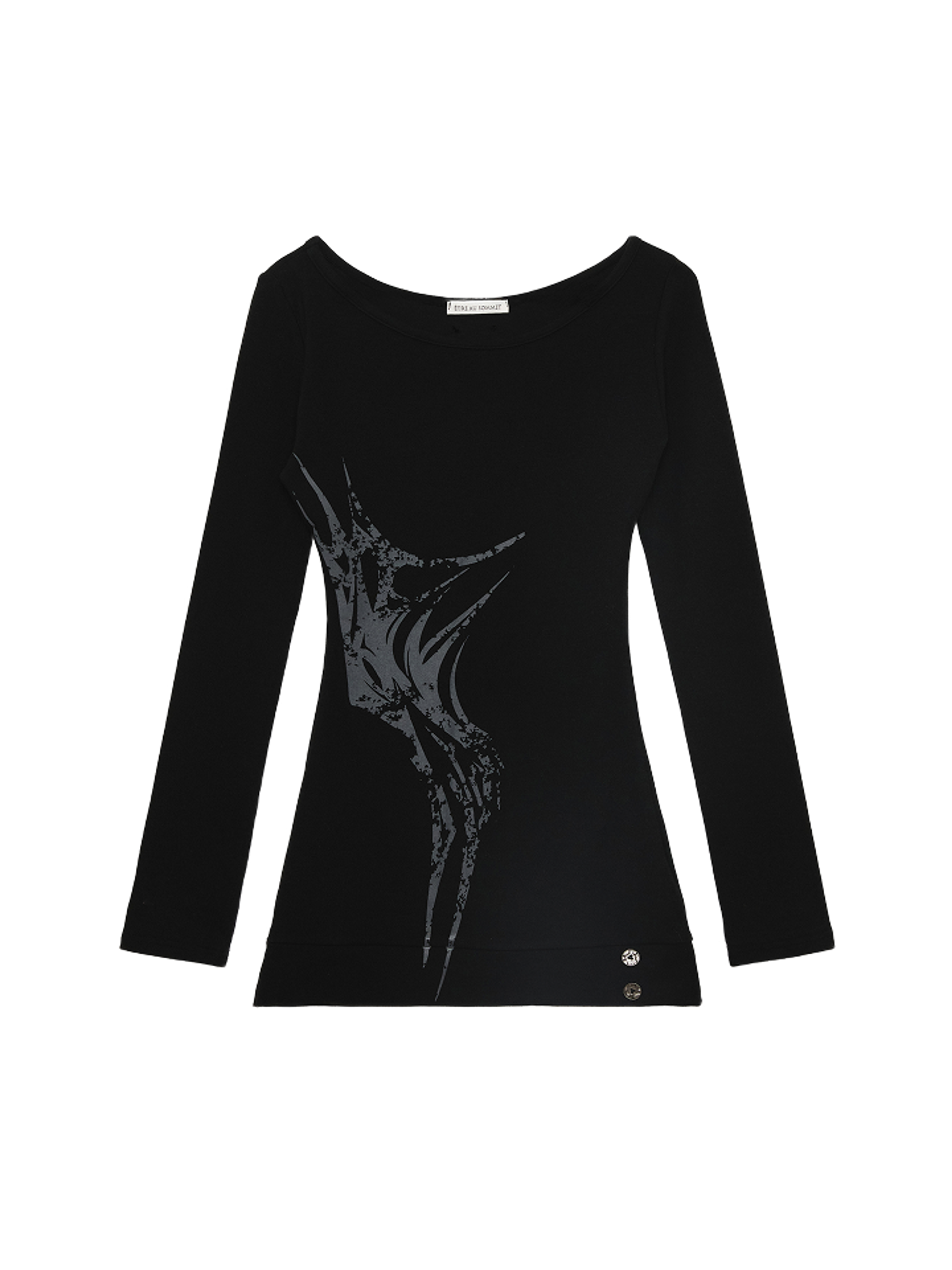 Etre Au Sommet Boatneck Rib Button Side Print Dress