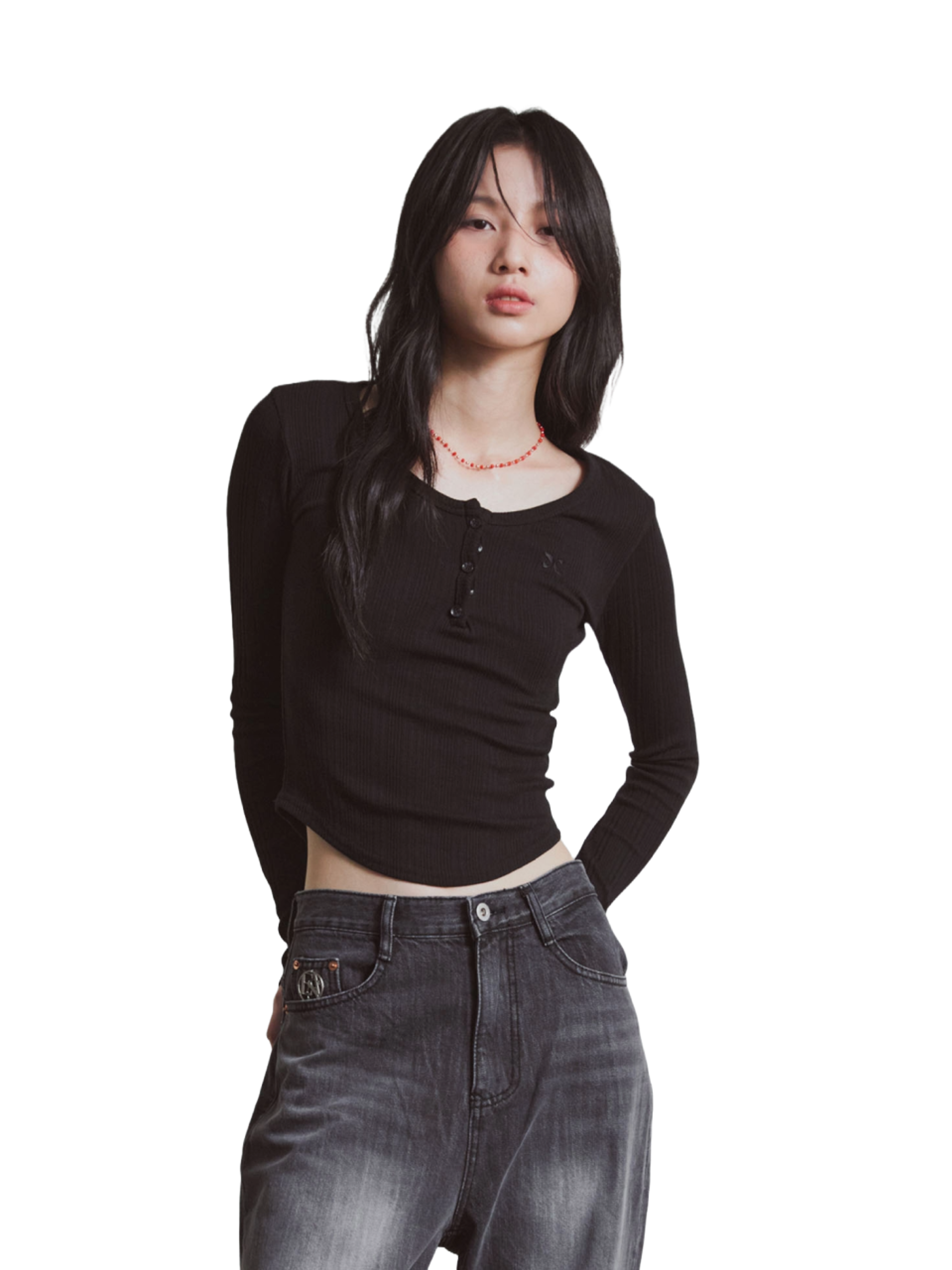 Etre Au Sommet Henlyneck Button Rib Long Sleeve