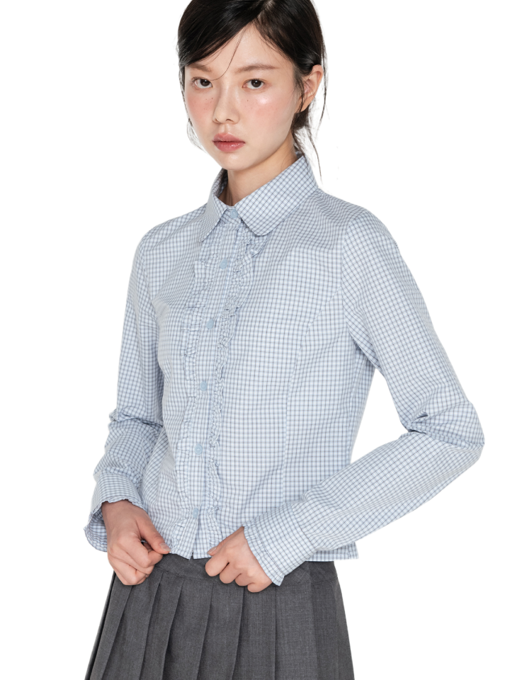 Blue Check Frill Blouse