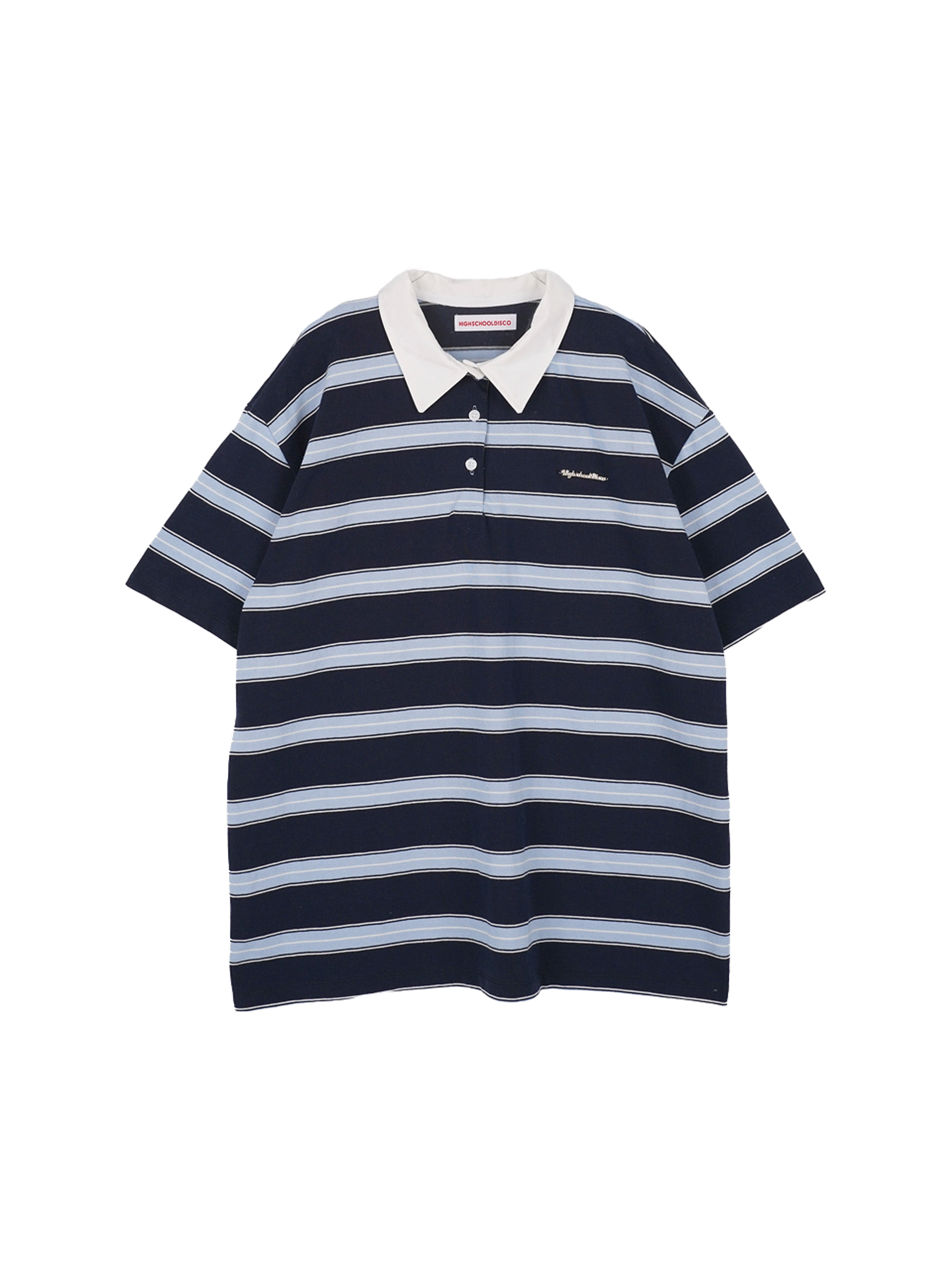 Highschool Disco Striped Collar Short Sleeve T-Shirt