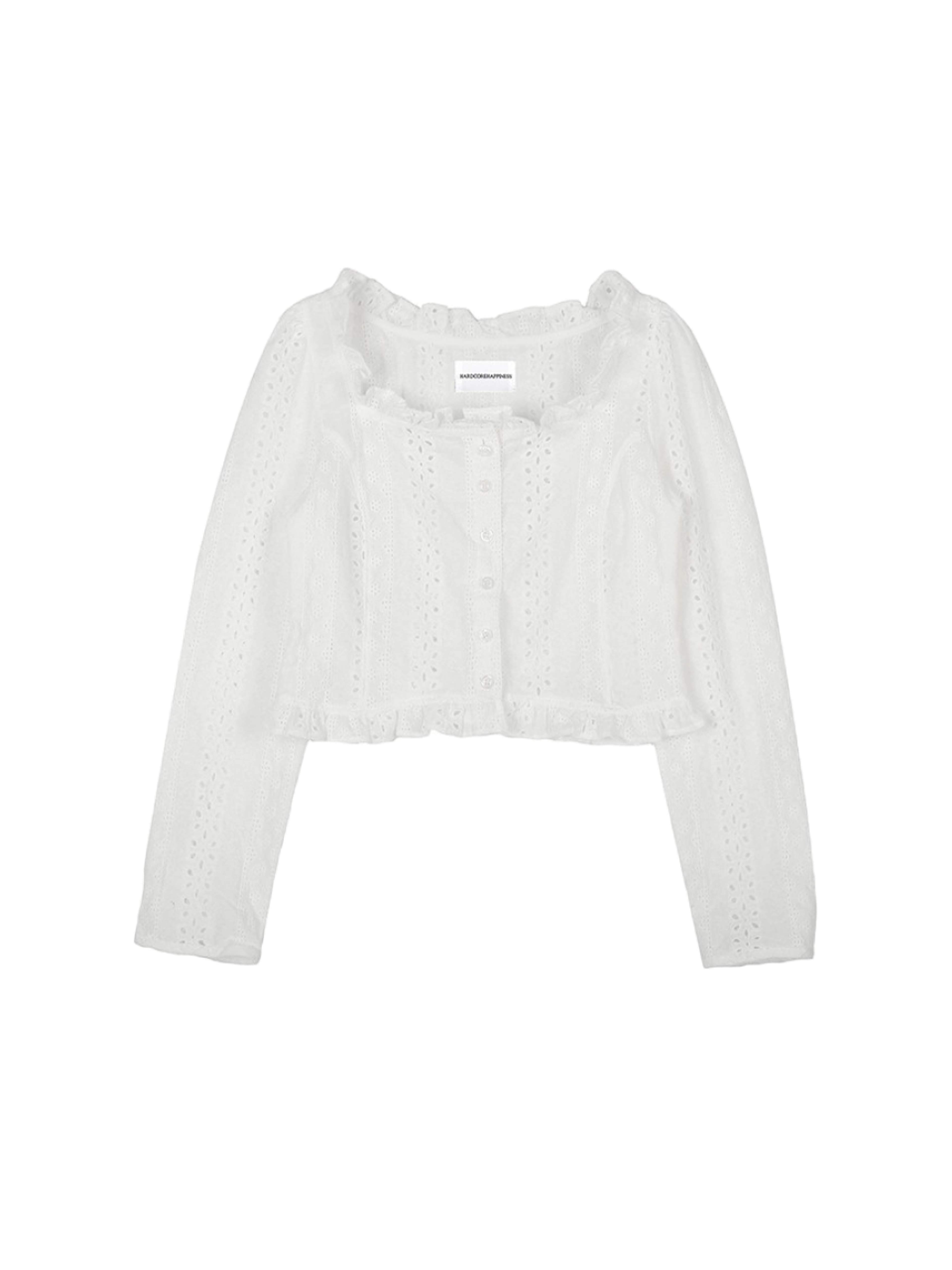 Hardcore Happiness Frill flower punching square-neck blouse (White)