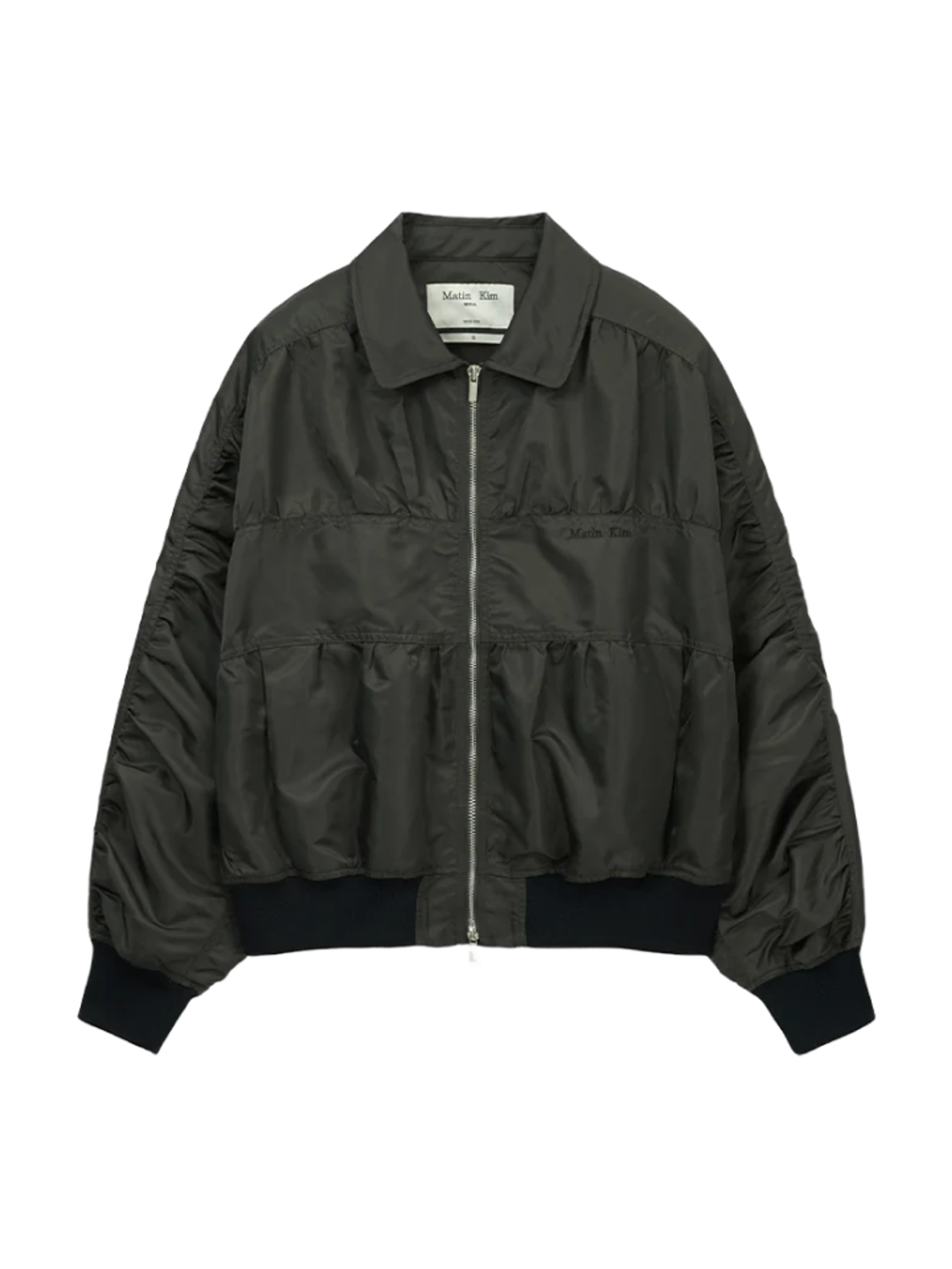 Matin Kim Бомбер SMALL LOGO SHIRRING KHAKI