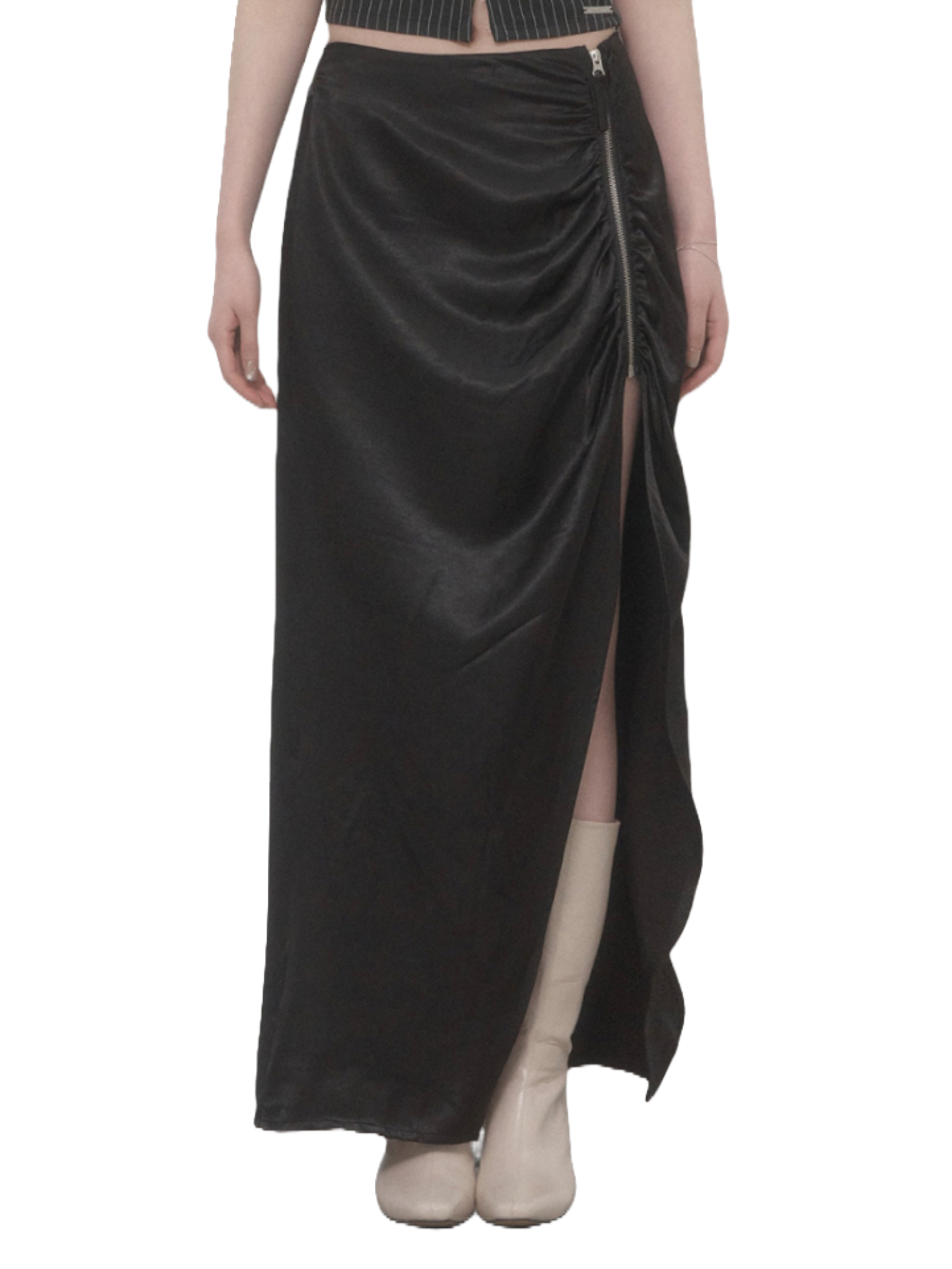 Etre Au Sommet Shirring Side Zipper Slit Long Skirt