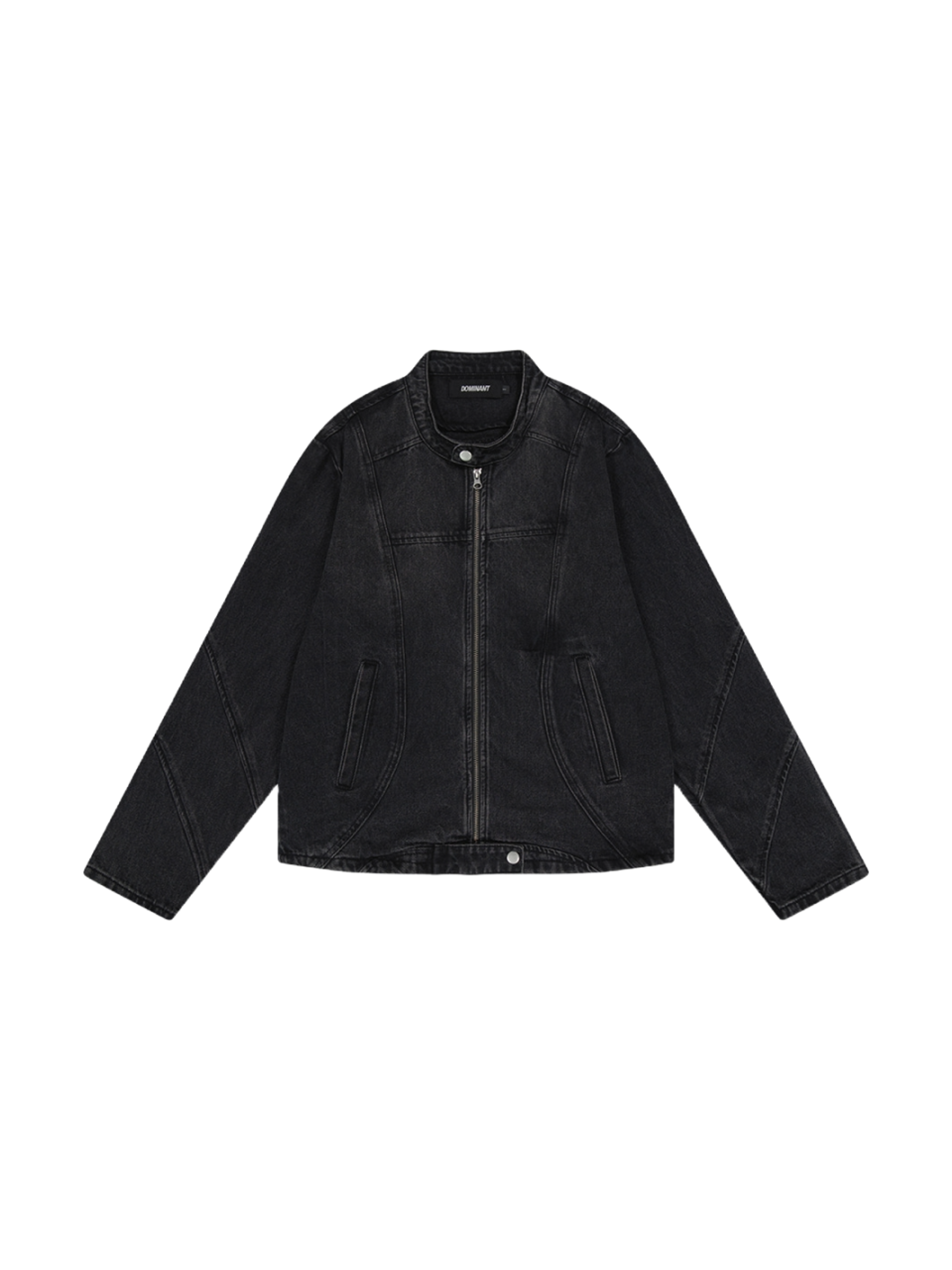 Dominant Curved Biker Denim Jacket_Black