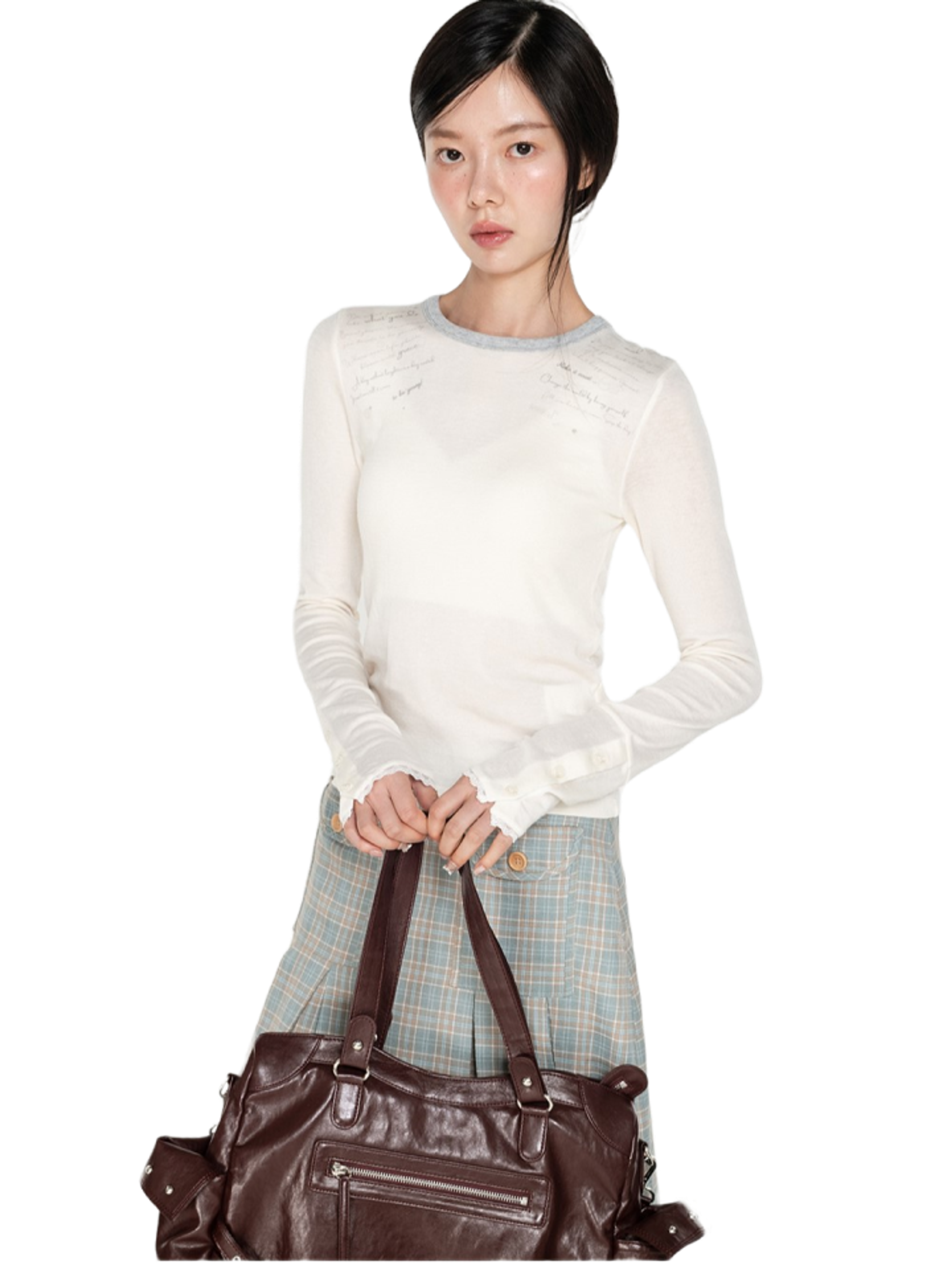 Highschool Disco Check Pleats Pocket Long Skirt