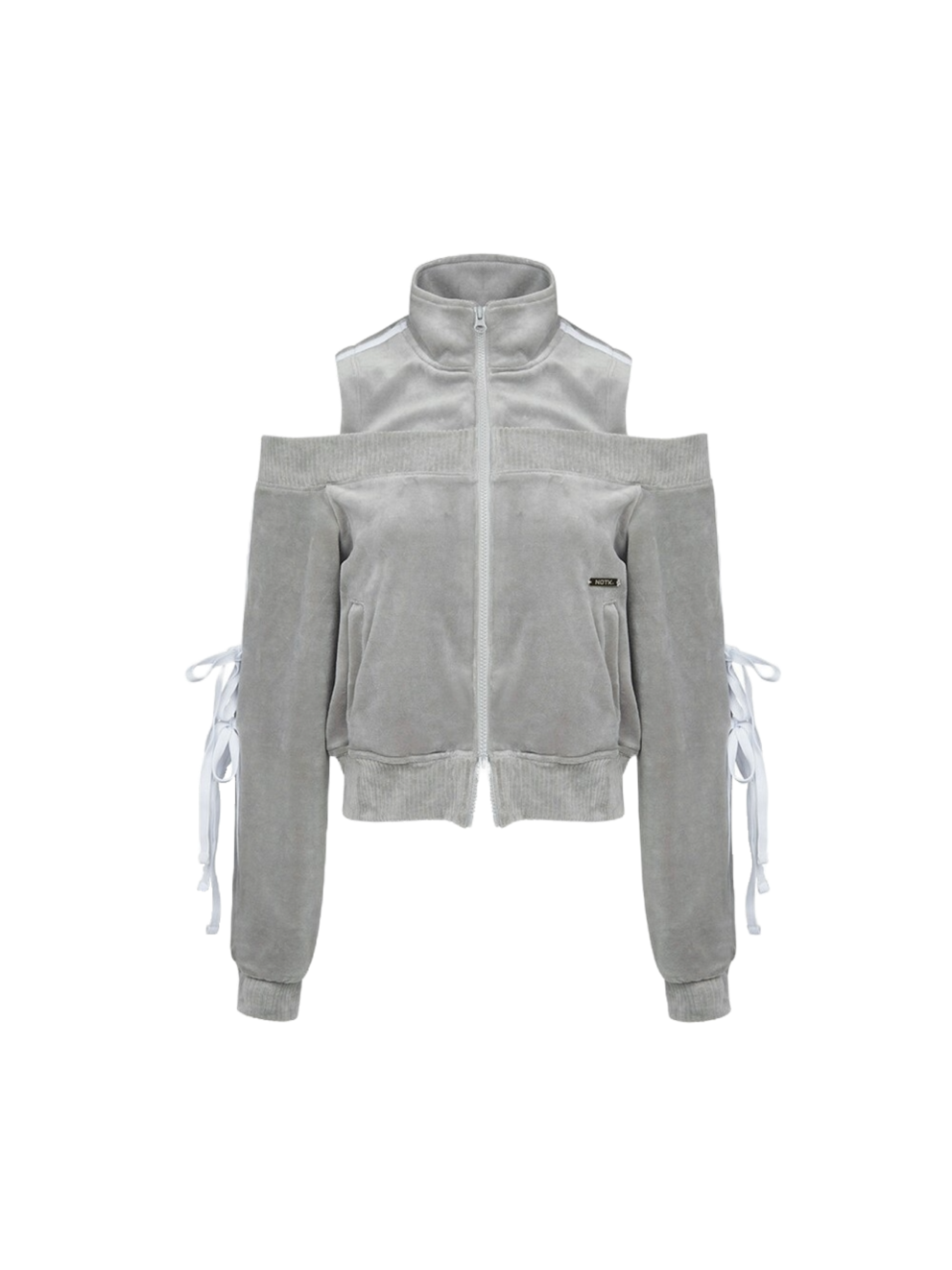 Not Knowing Velour Ribbon Track Top (GREY)