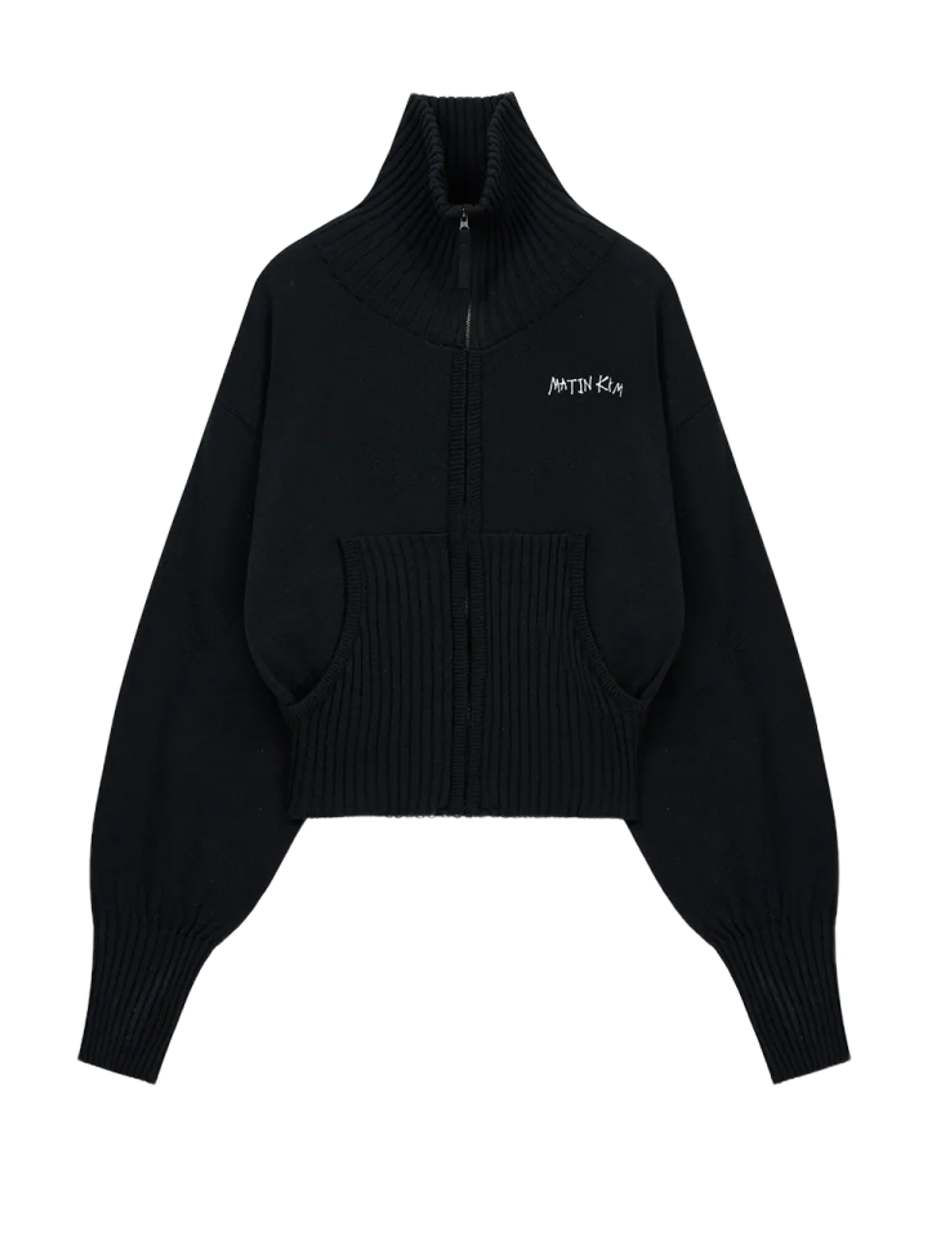 Matin Kim Кардиган HIGH NECK EMBROIDERED LOGO ZIP UP BLACK