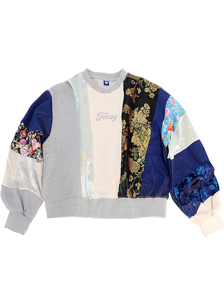 Korean Fabric Patchwork Crop SweatShirt Ivory